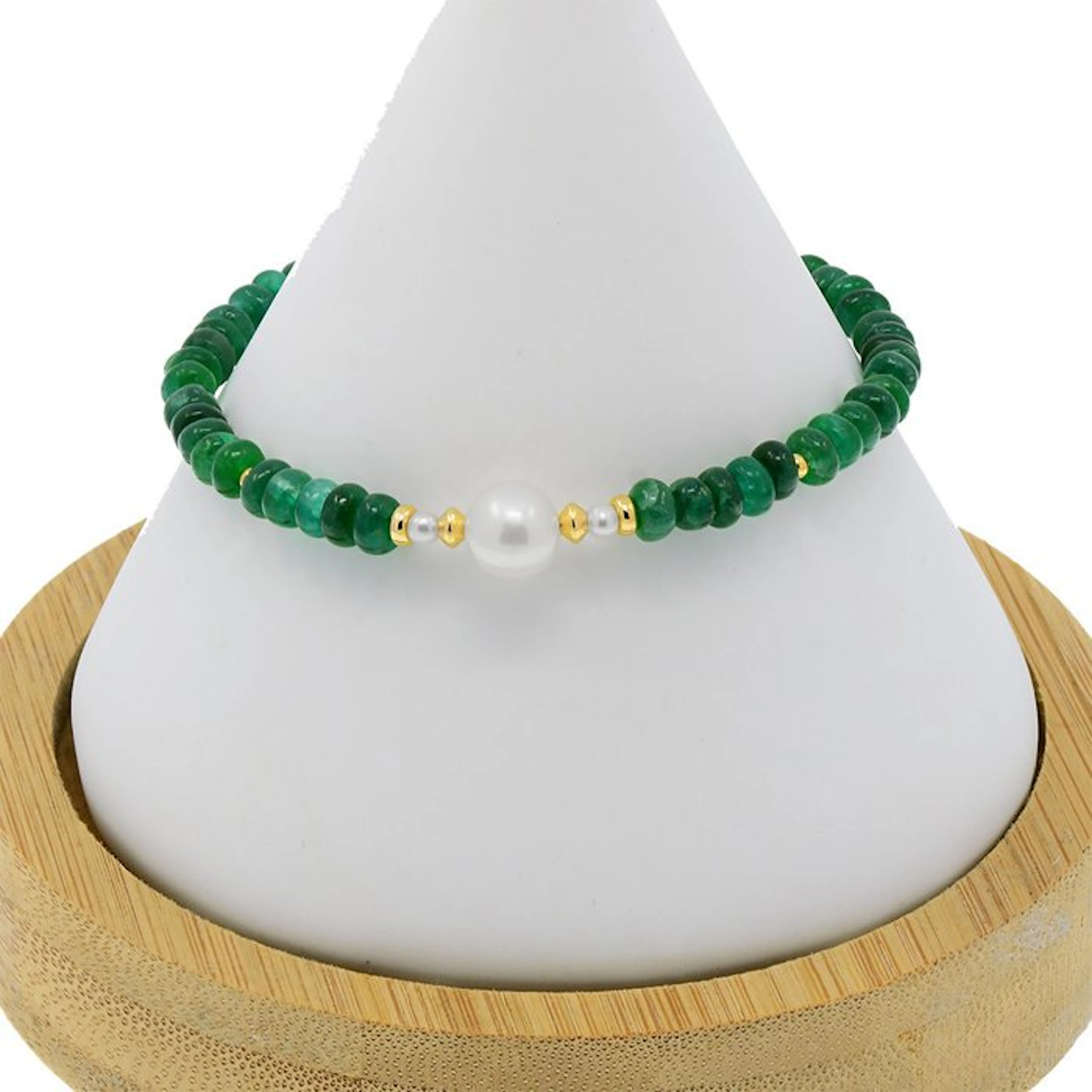 No reserve price - Bracelet - 18 kt. Yellow gold Pearl - Emerald