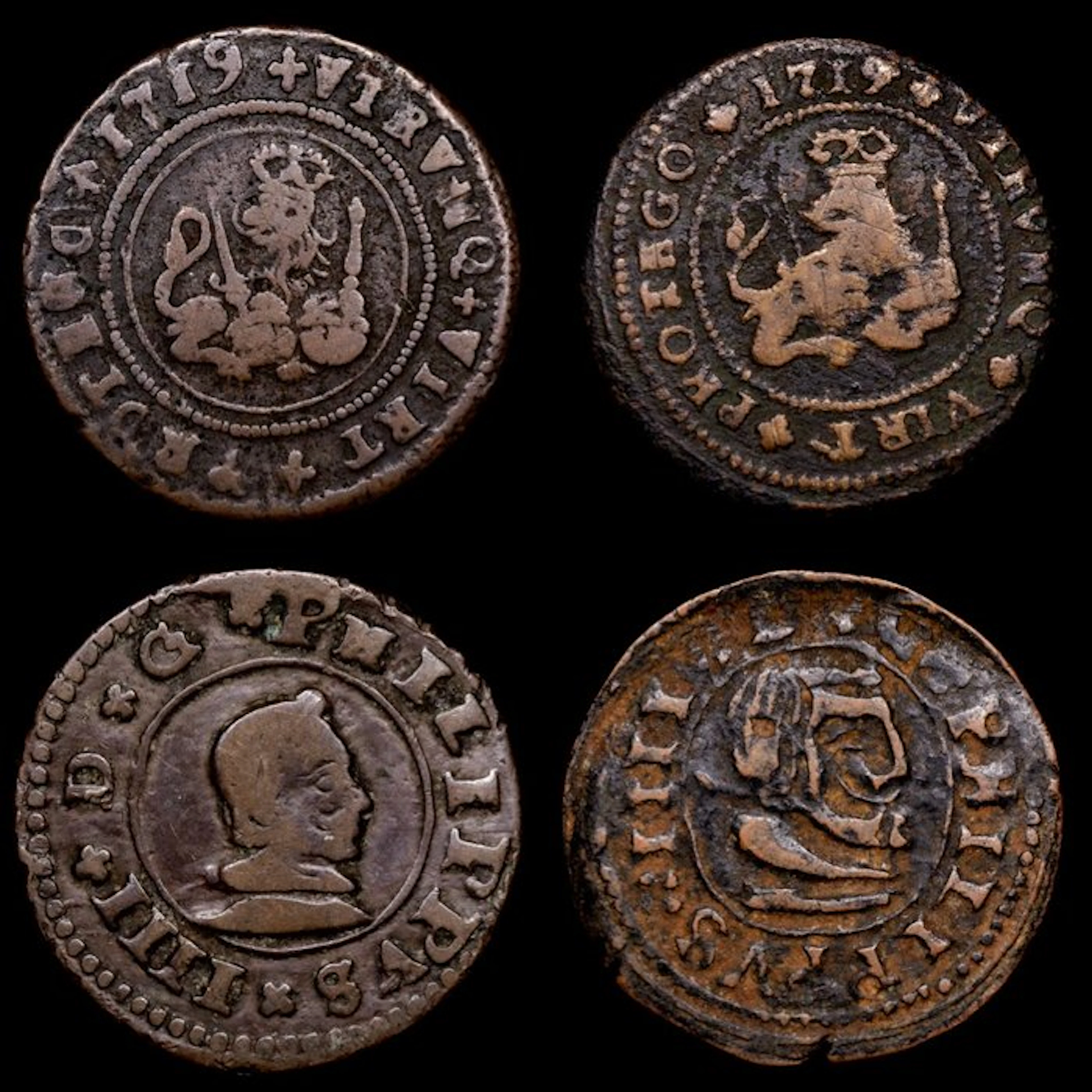 Spain. Felipe IV. 9 Monedas 1719 - Maravedis (No reserve price)