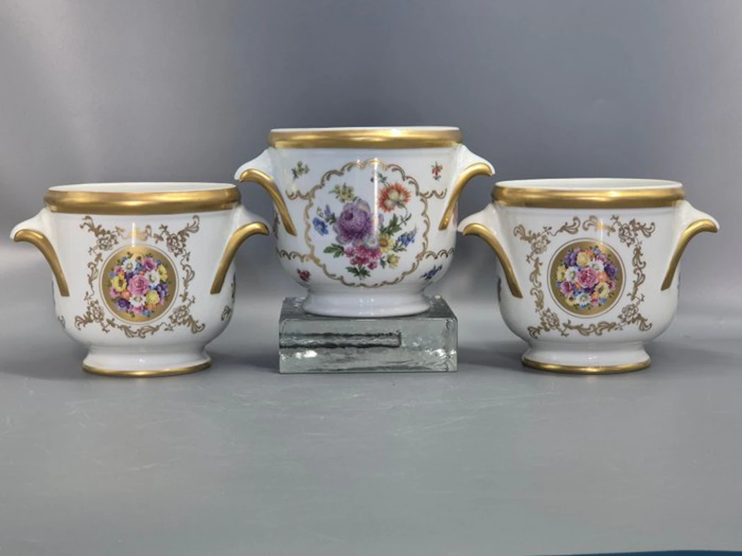 Gerold Porzellan Übertopf Set 3-teilig Blumenmotive...