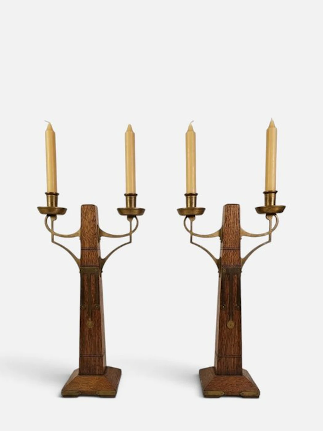 Zeldzaam Paar Art Deco / Amsterdamse School Kandelaars - Candleholder - Wood