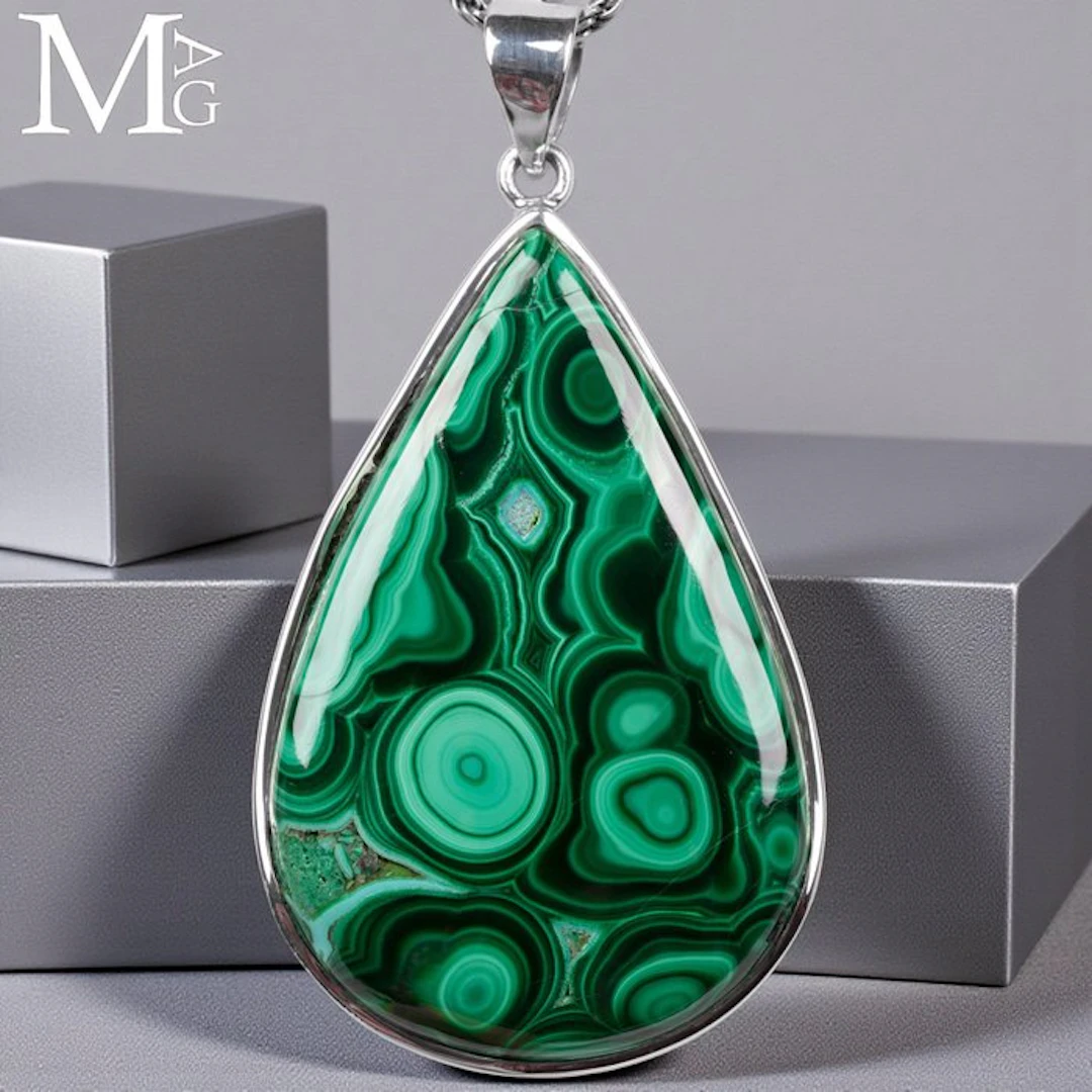 Sterling Silver Pendant with Unique Malachite Gem...