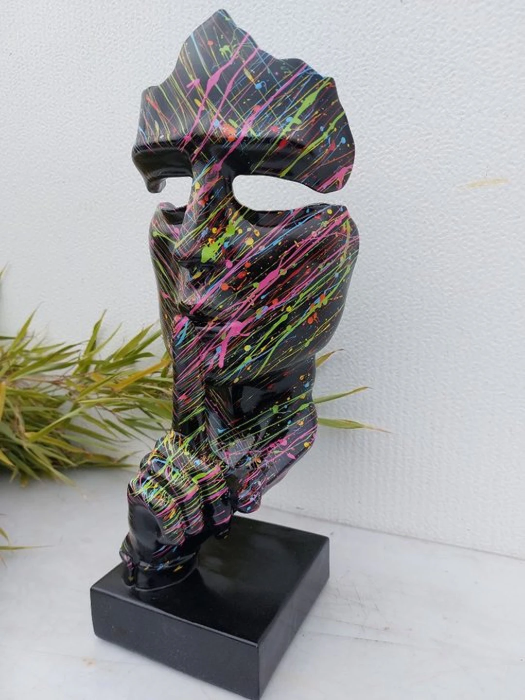 Statue, artistic Statue head on block '' THE SILENCE ''...