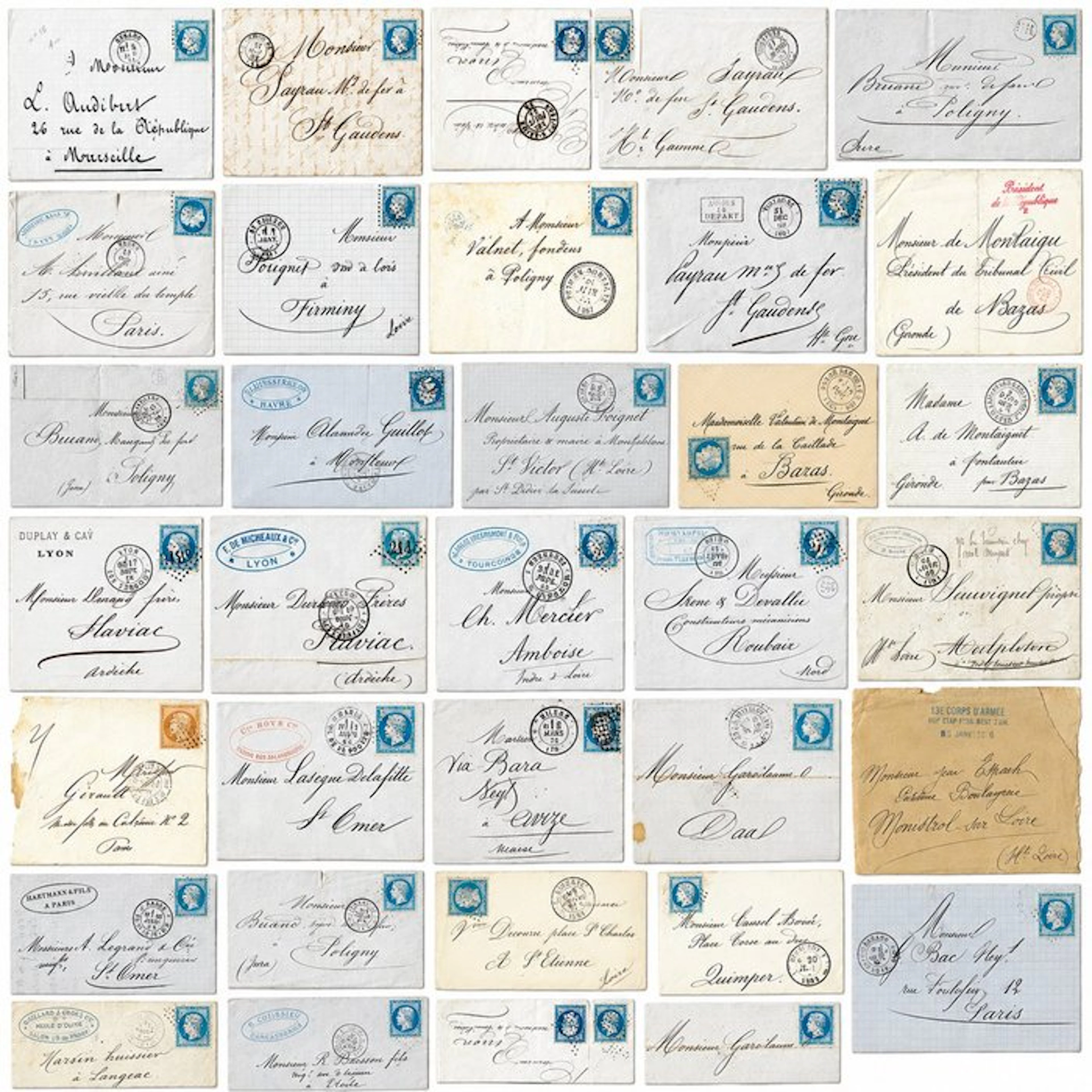 France - 19th century – Large lot of 33 letters and folded items – Napoleon III