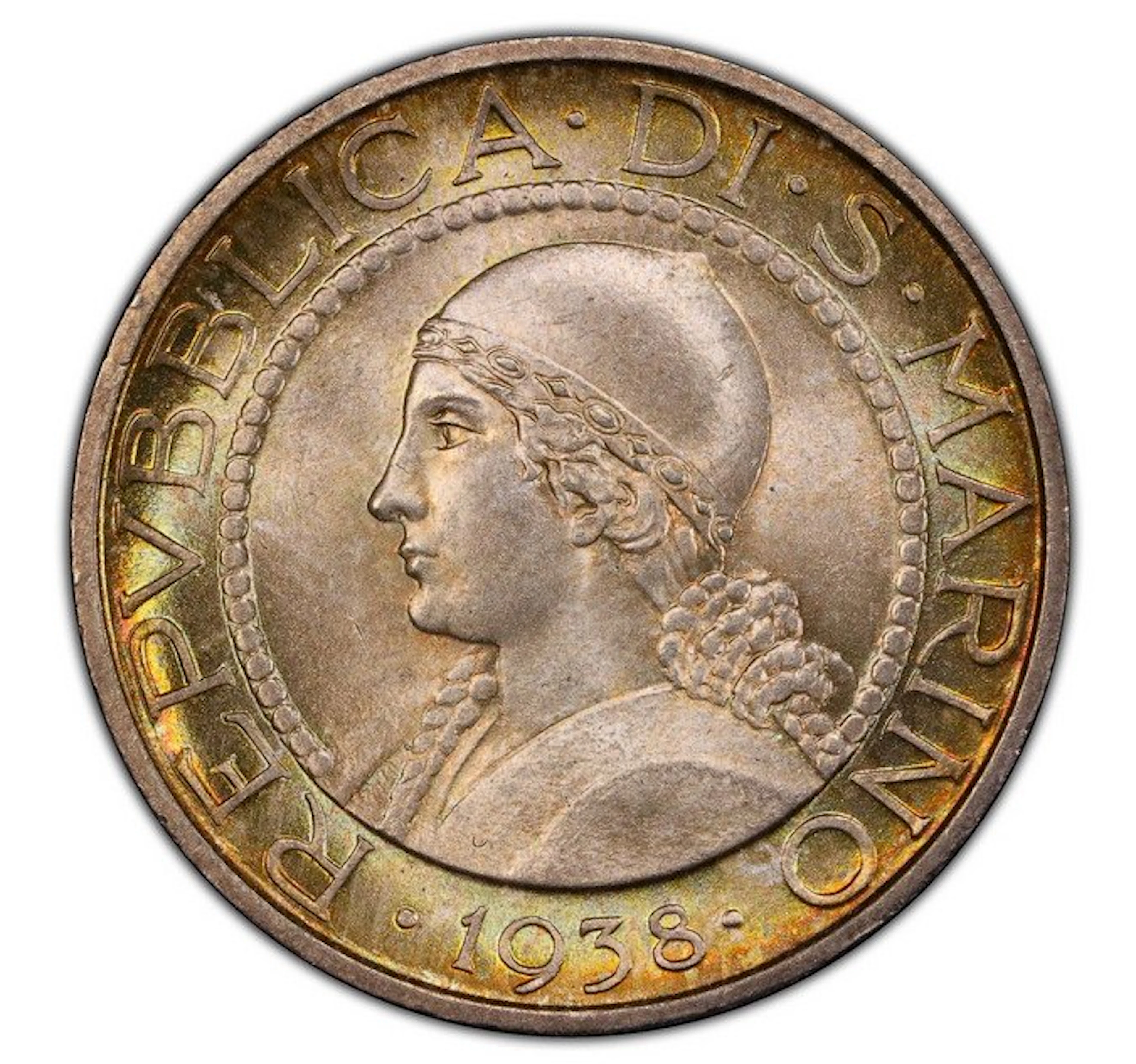 San Marino. 5 Lire 1938 - NGC MS64