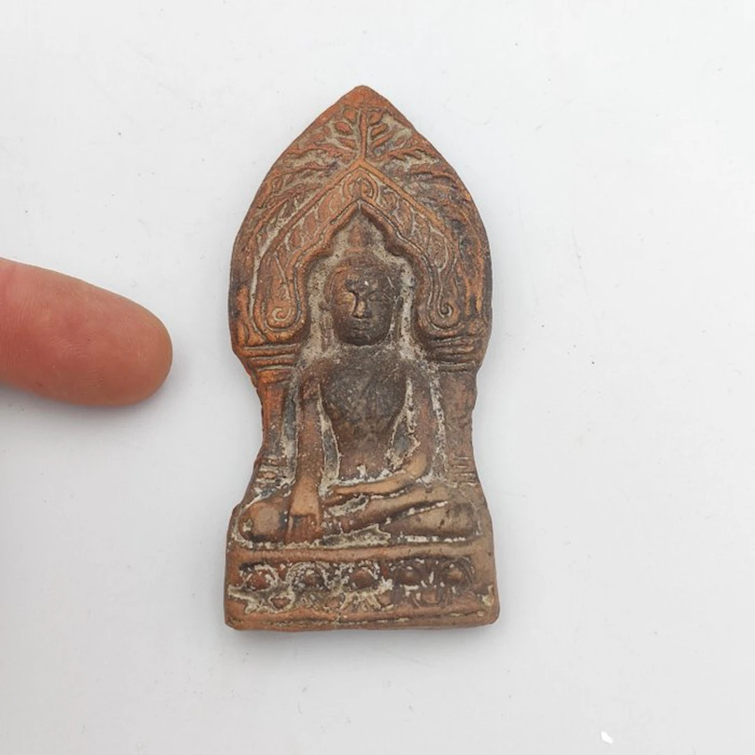 Ancient Indochinese Terracotta Sitting Buddha Votive Bead...