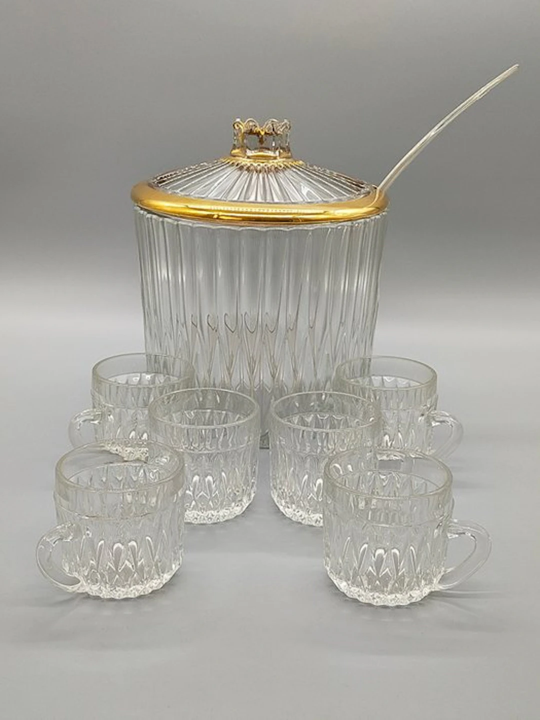 Dinner set - Eleganter Glas Bowletopf mit 6 Gläsern...