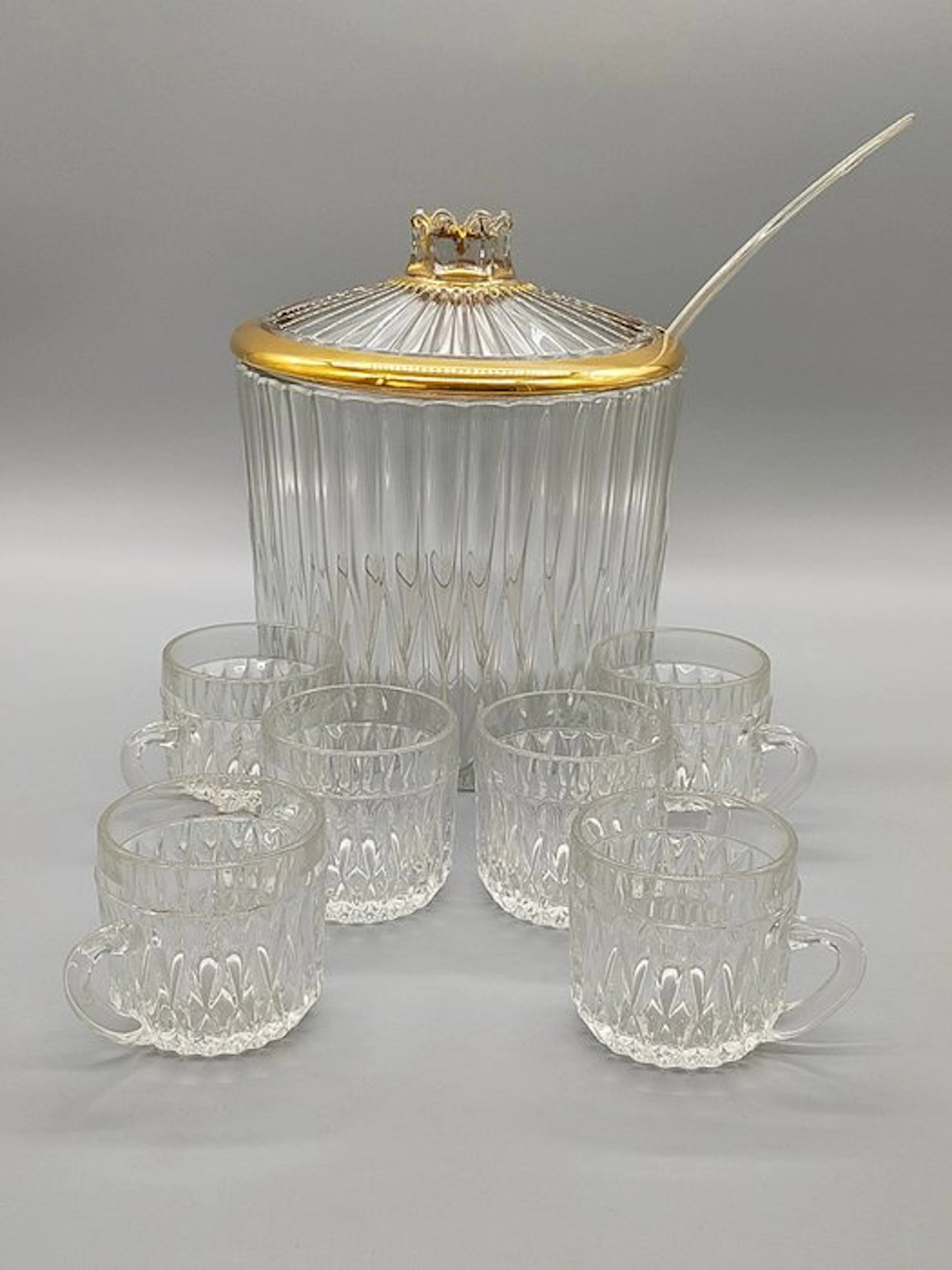 Dinner set - Eleganter Glas Bowletopf mit 6 Gläsern...