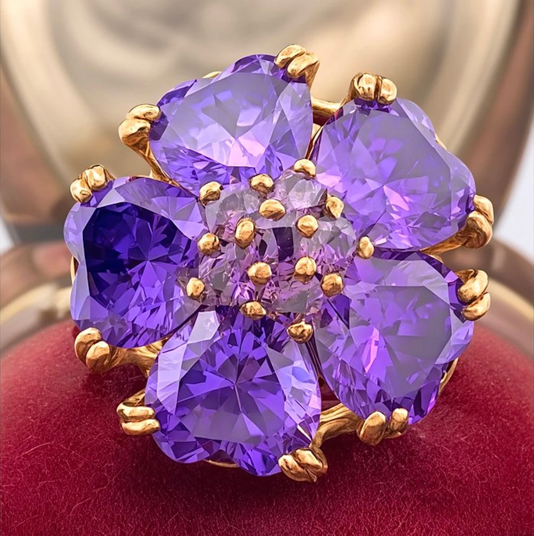 No reserve price - Ring - 9 kt. Rose gold, Silver Amethyst