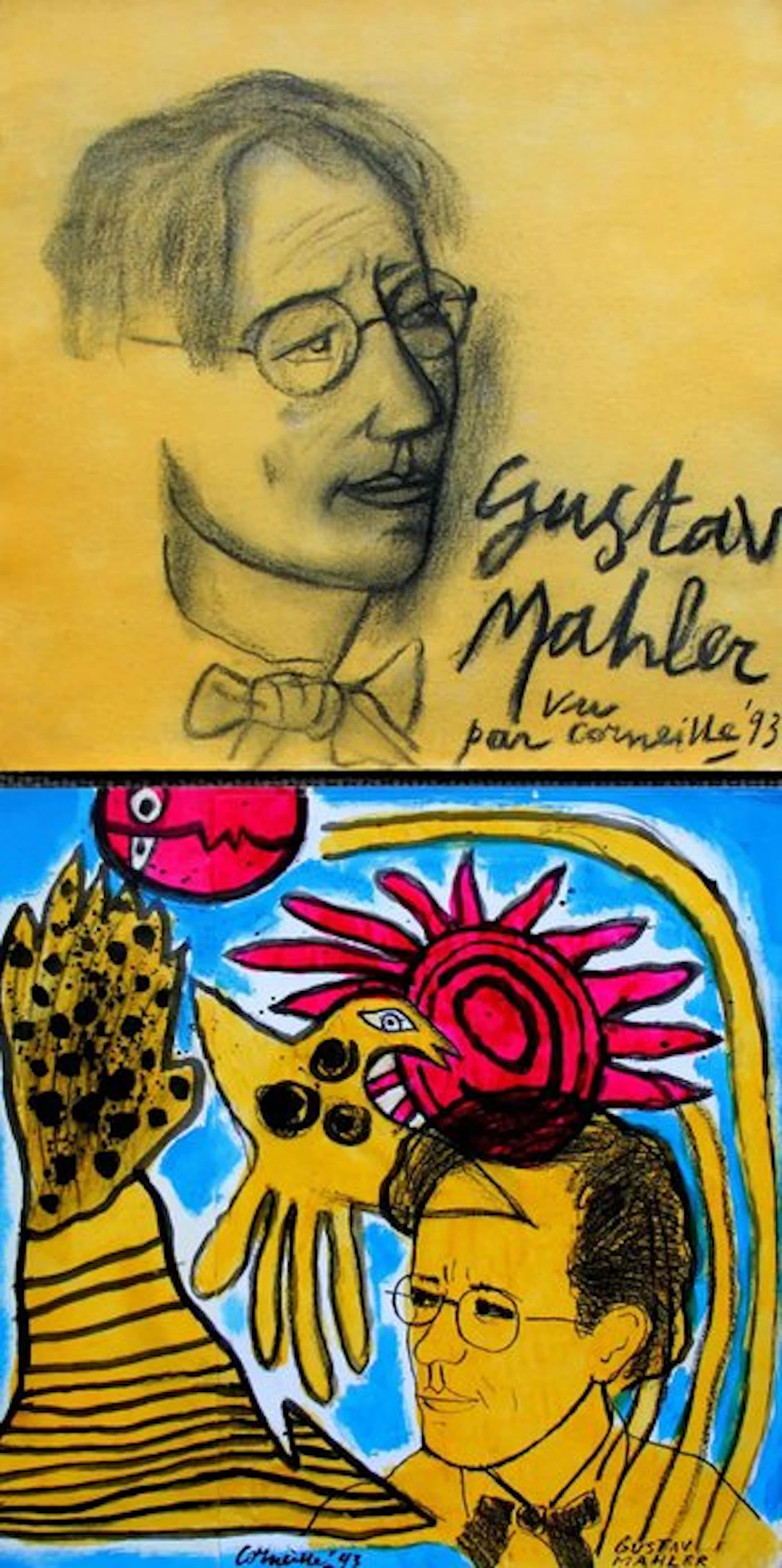 Corneille (1922-2010) - Gustav Mahler (2 werken + gesigneerde teksten + foto)