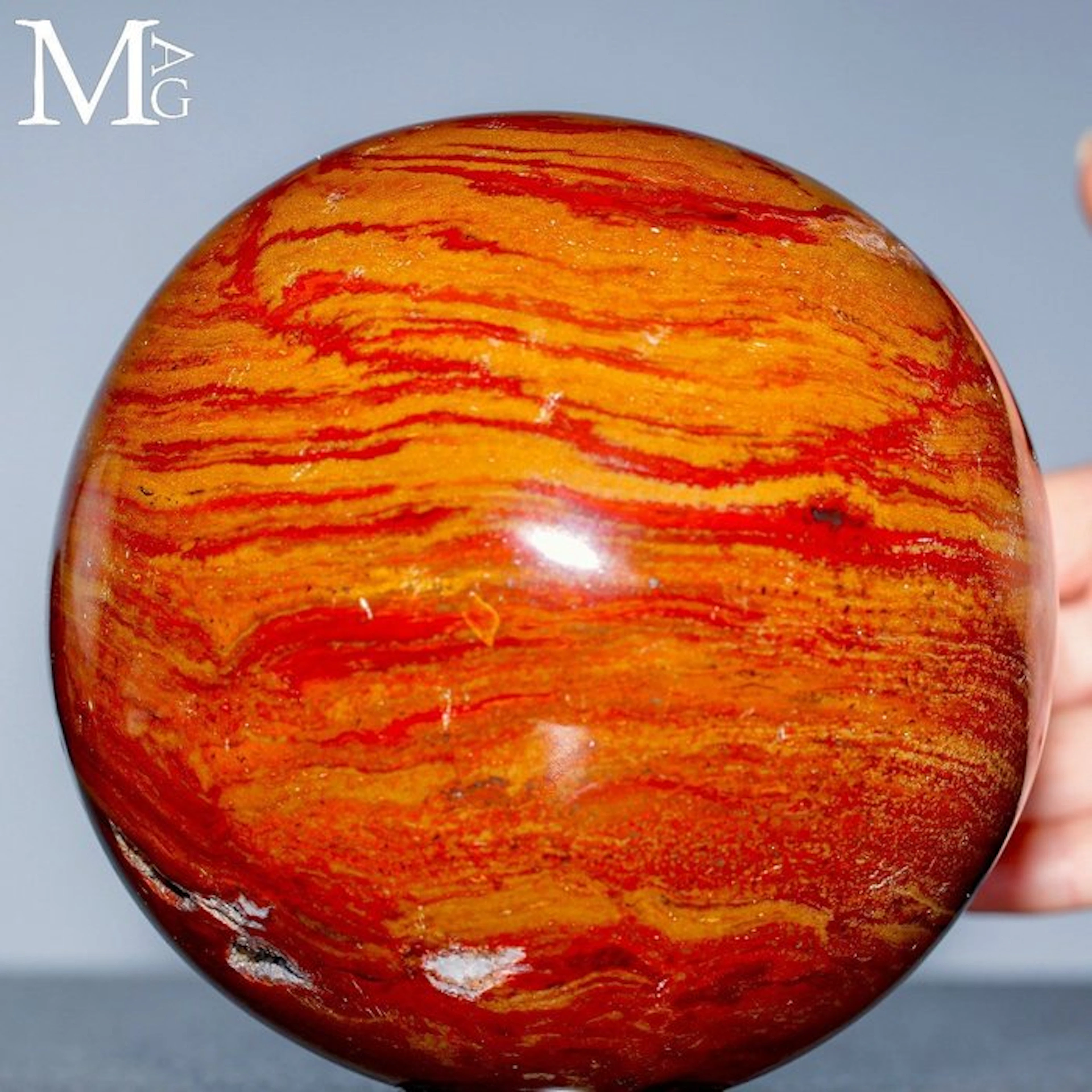 Large Fiery Red Banded Agate Sphere with Swirling...