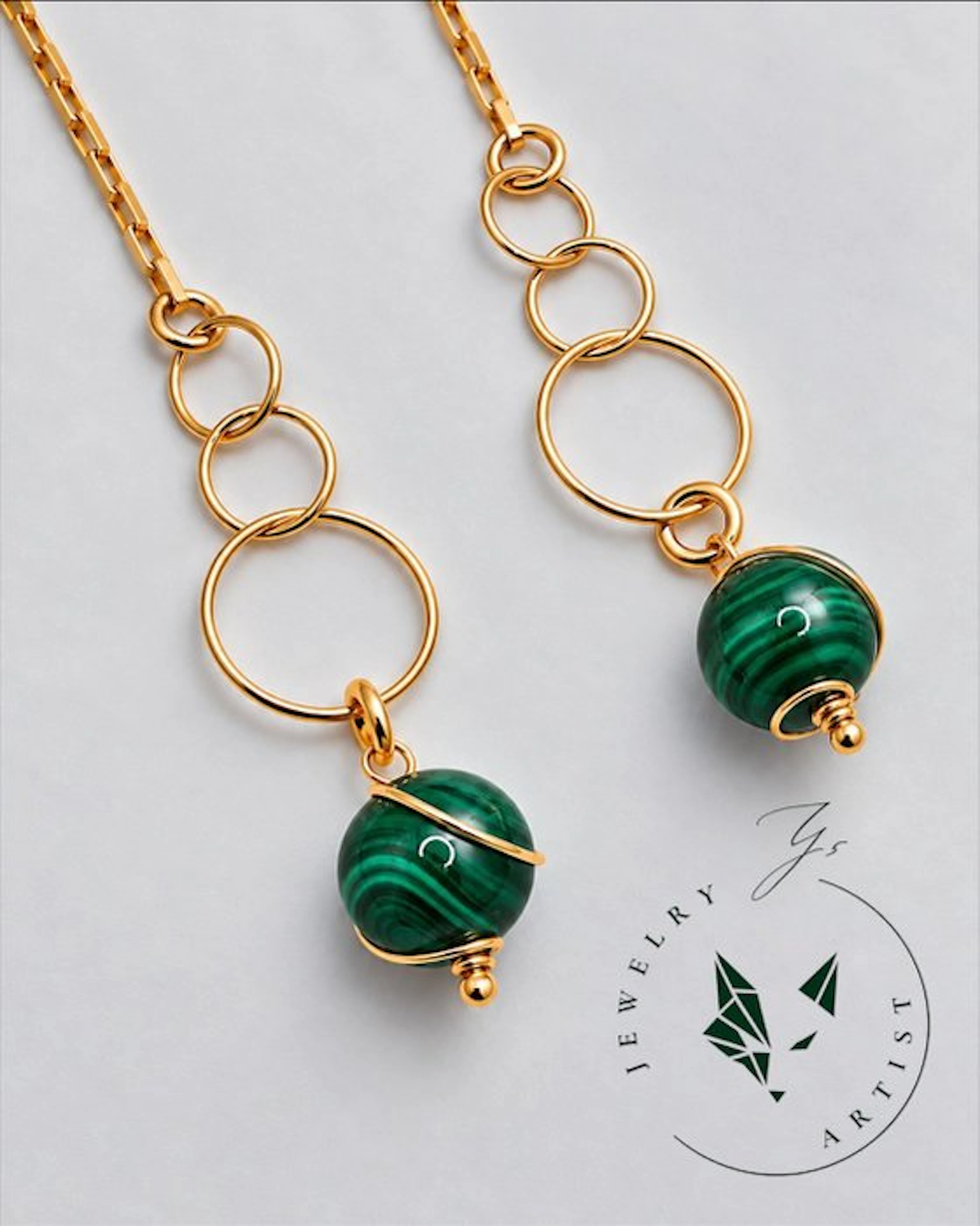 Designer Jewelry - Malachite - 925 Silver - 21k Gold...