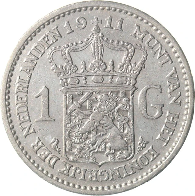 Netherlands. Wilhelmina. 1 Gulden 1911