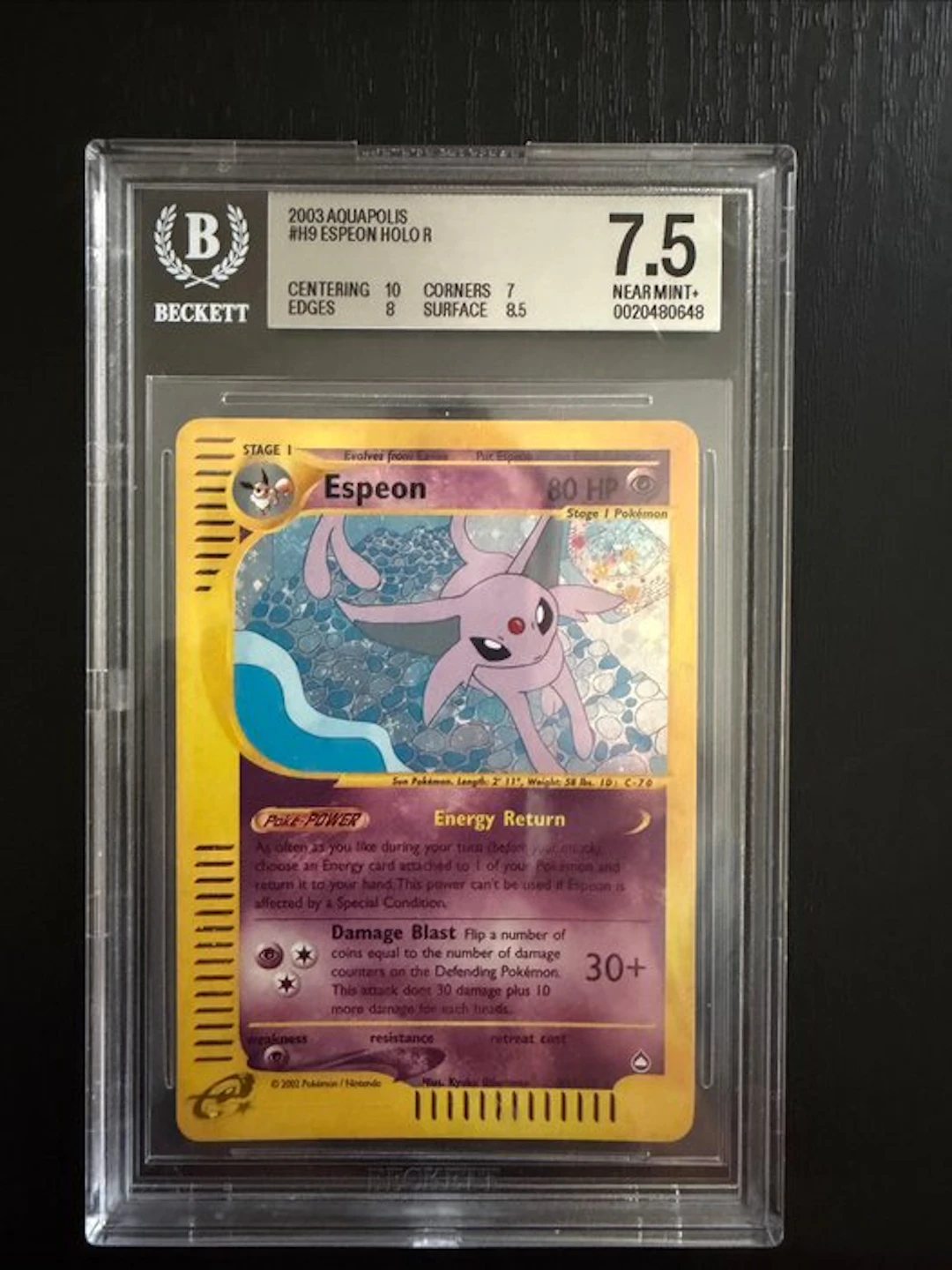Pokémon - 1 Graded card - Espeon H9/H32 Holo - Beckett 7.5