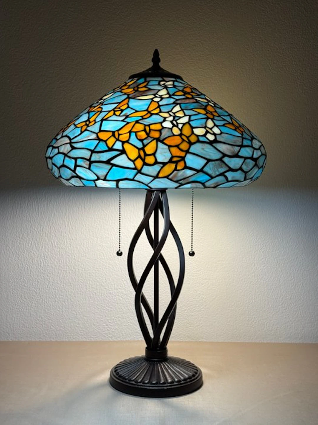 XXL Tiffany stijl tafellamp BLUE BUTTERFLY SCULPTURAL...