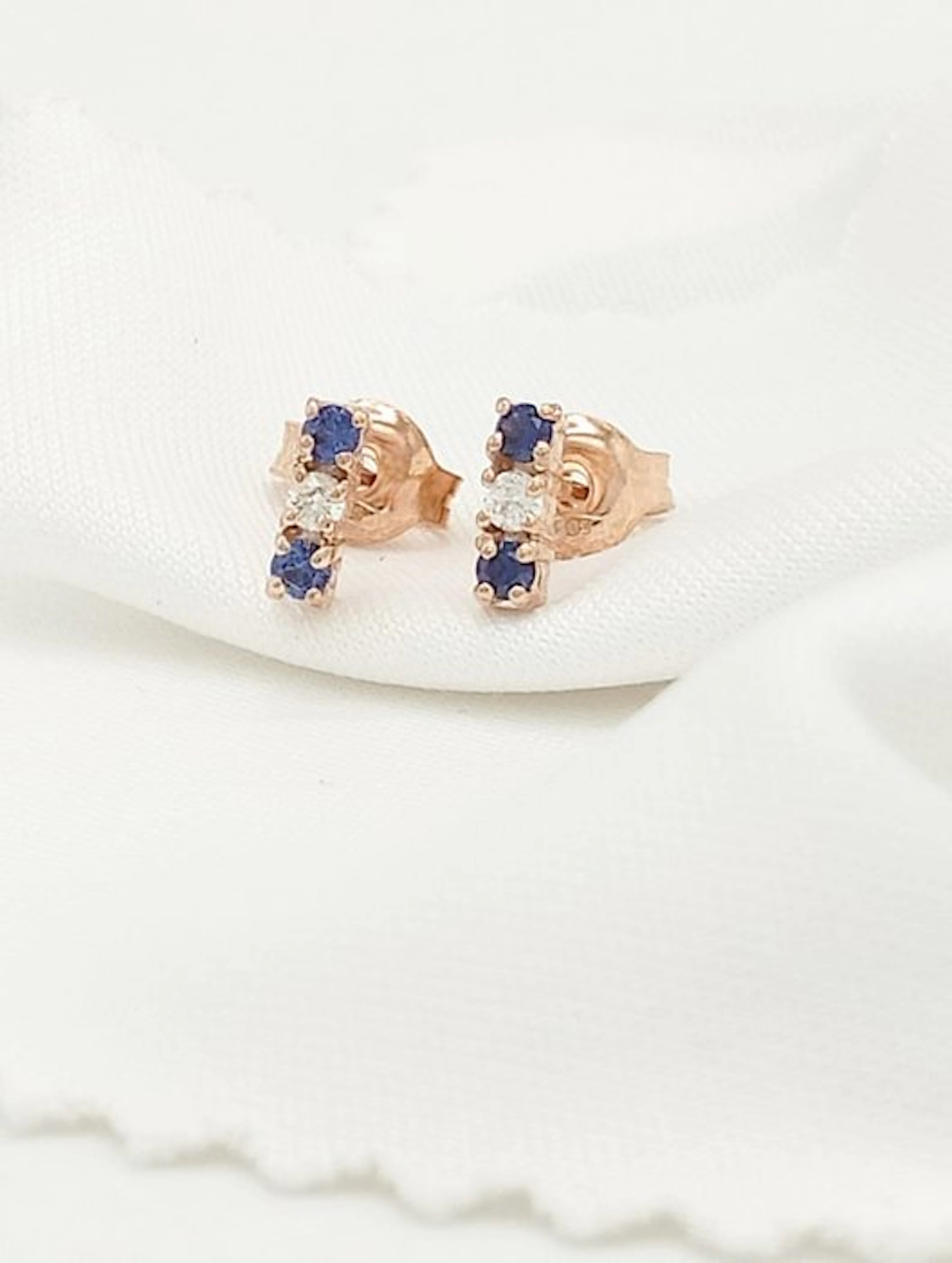 No reserve price - Stud earrings - 14 kt. Rose gold Sapphire - Diamond