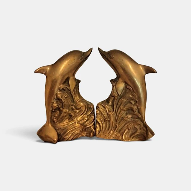 Bookends - Dolphin-fish in chased bronze - Gilt bronze - Pair of bronze