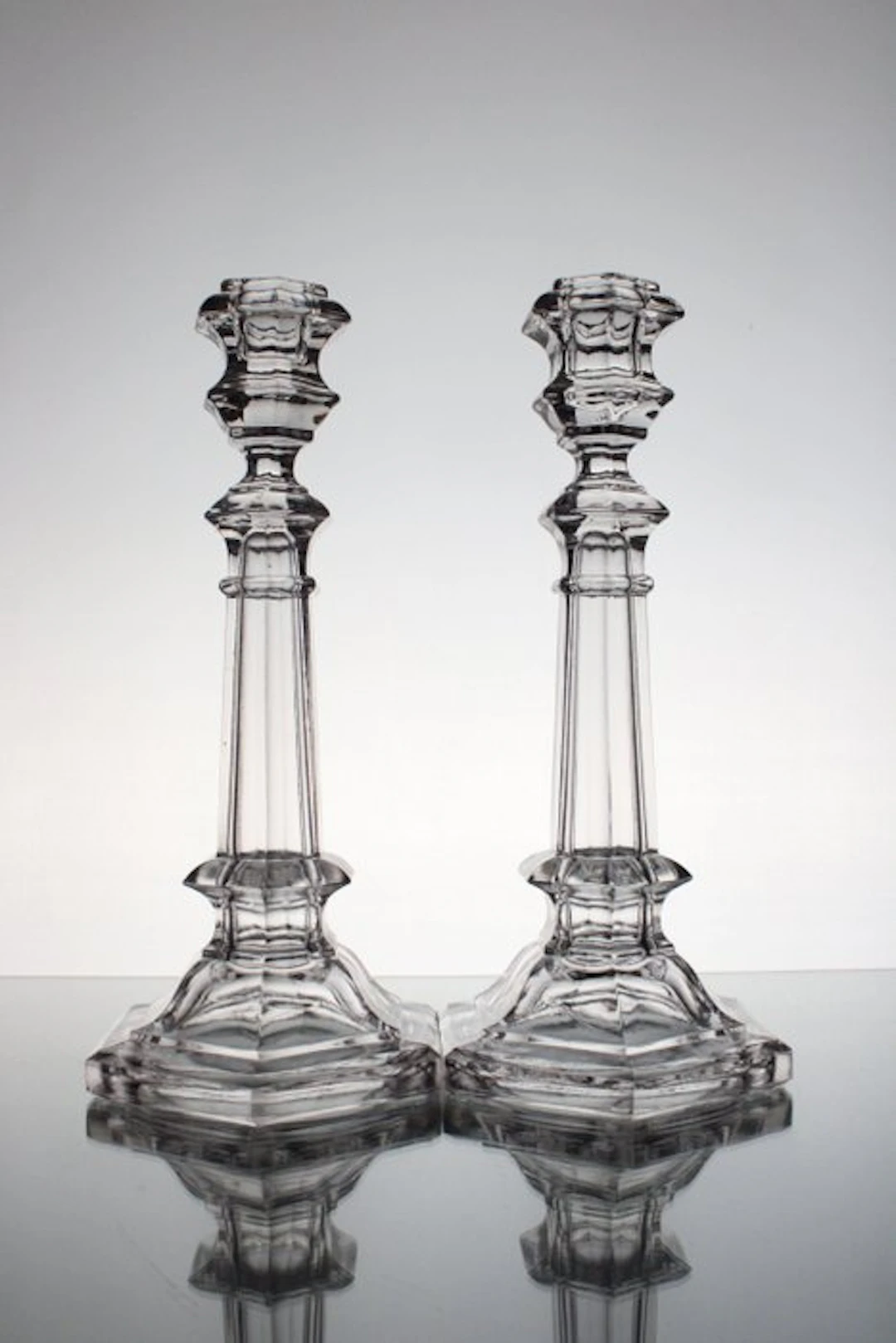 Val Saint Lambert - Charles Graffart - Candleholder Flat Ribs A' (2) - Glass