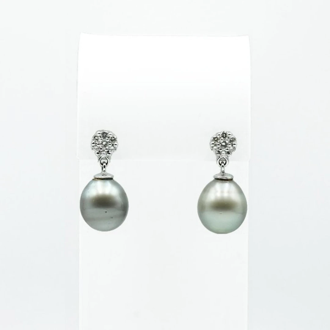 Drop earrings - 18 kt. White gold Pearl - Diamond