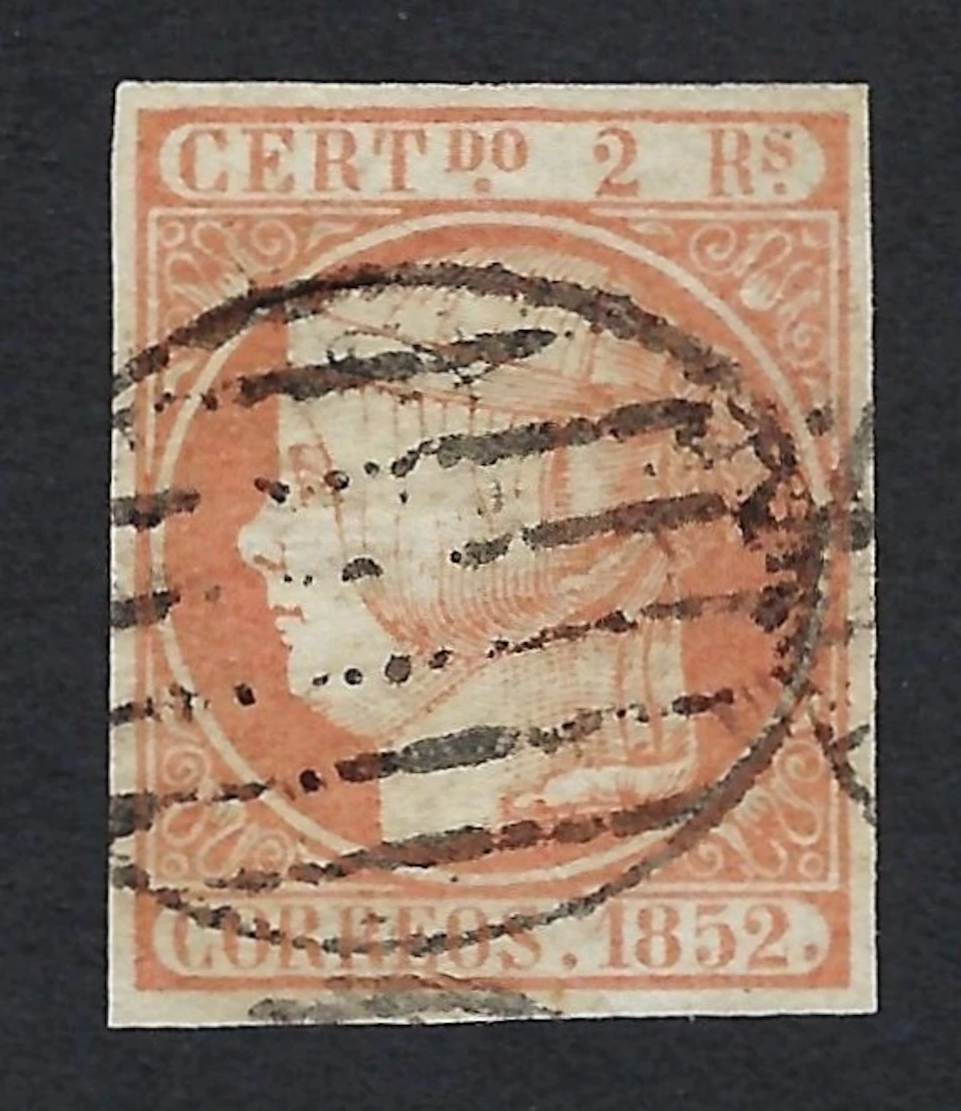 Spain 1852 - Isabel II 2r Naranja palido - Certificado CEM - Edifil Nº 14