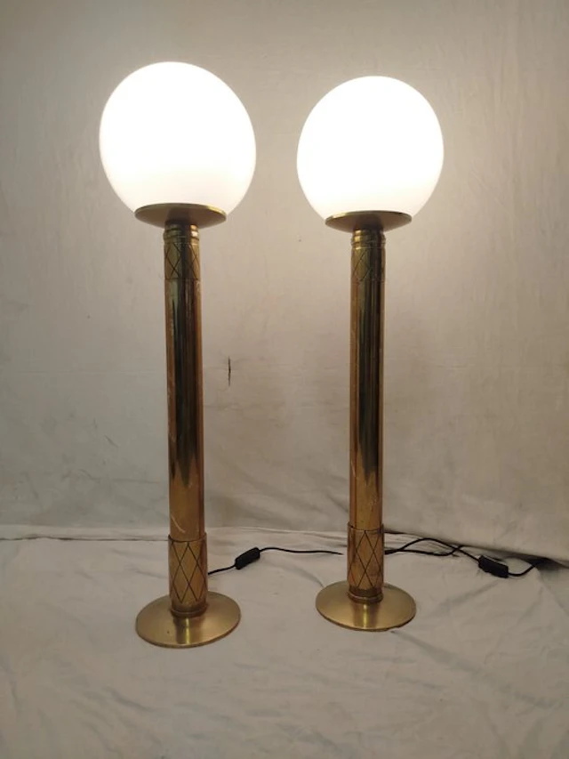 Lamp (2) - Gilt brass - Pair of large lamps.