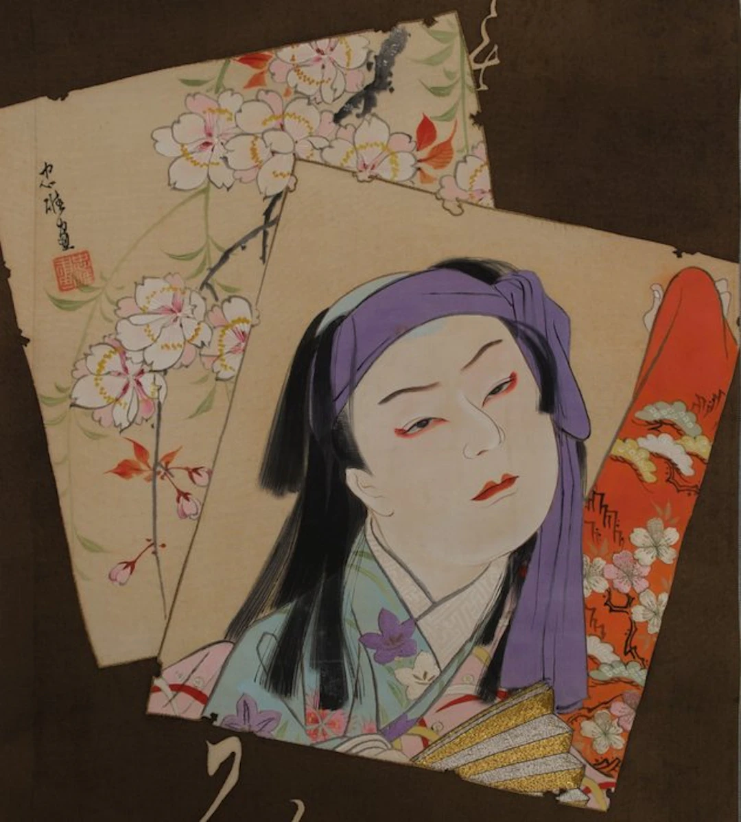 Hanging scroll embroidered blossoms