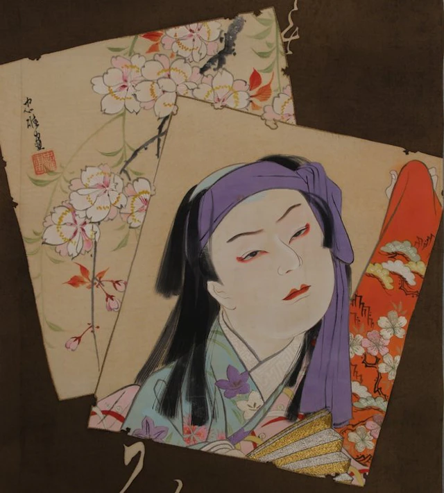Hanging scroll embroidered blossoms