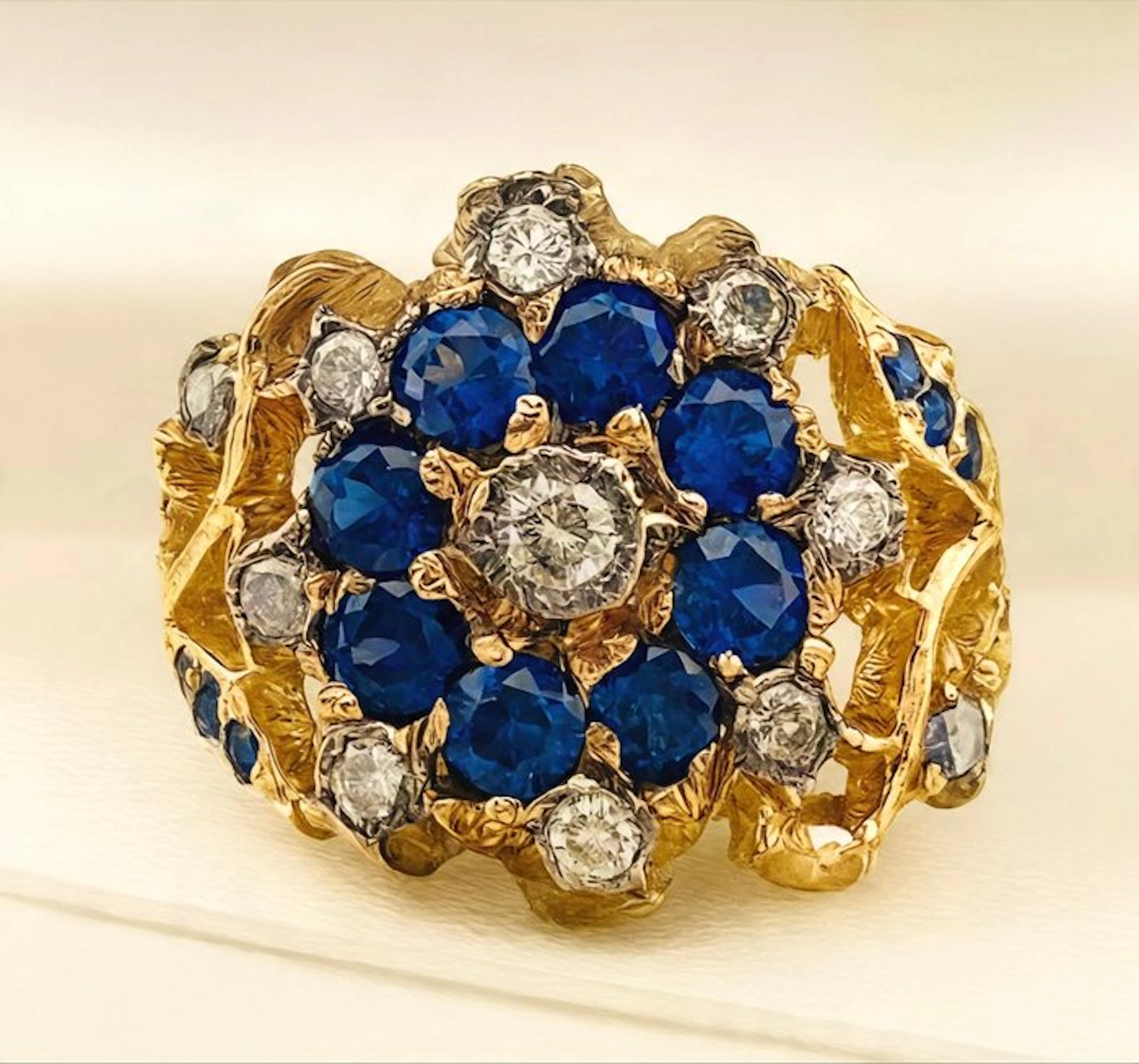 No reserve price - Ring - 9 kt. Yellow gold, Silver Sapphire - Diamond