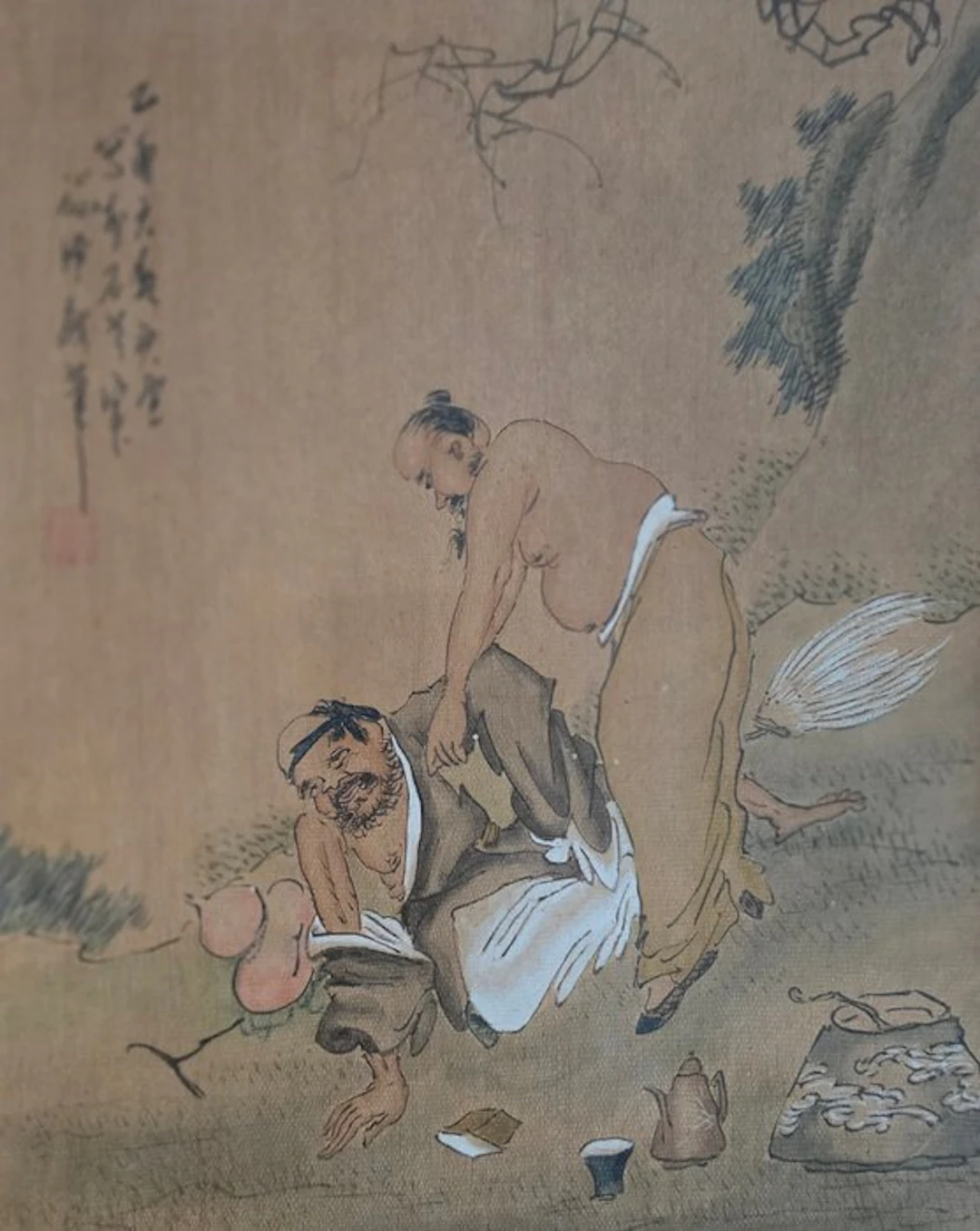 Twee figuren in landschap - Chinese school - China (No reserve price)