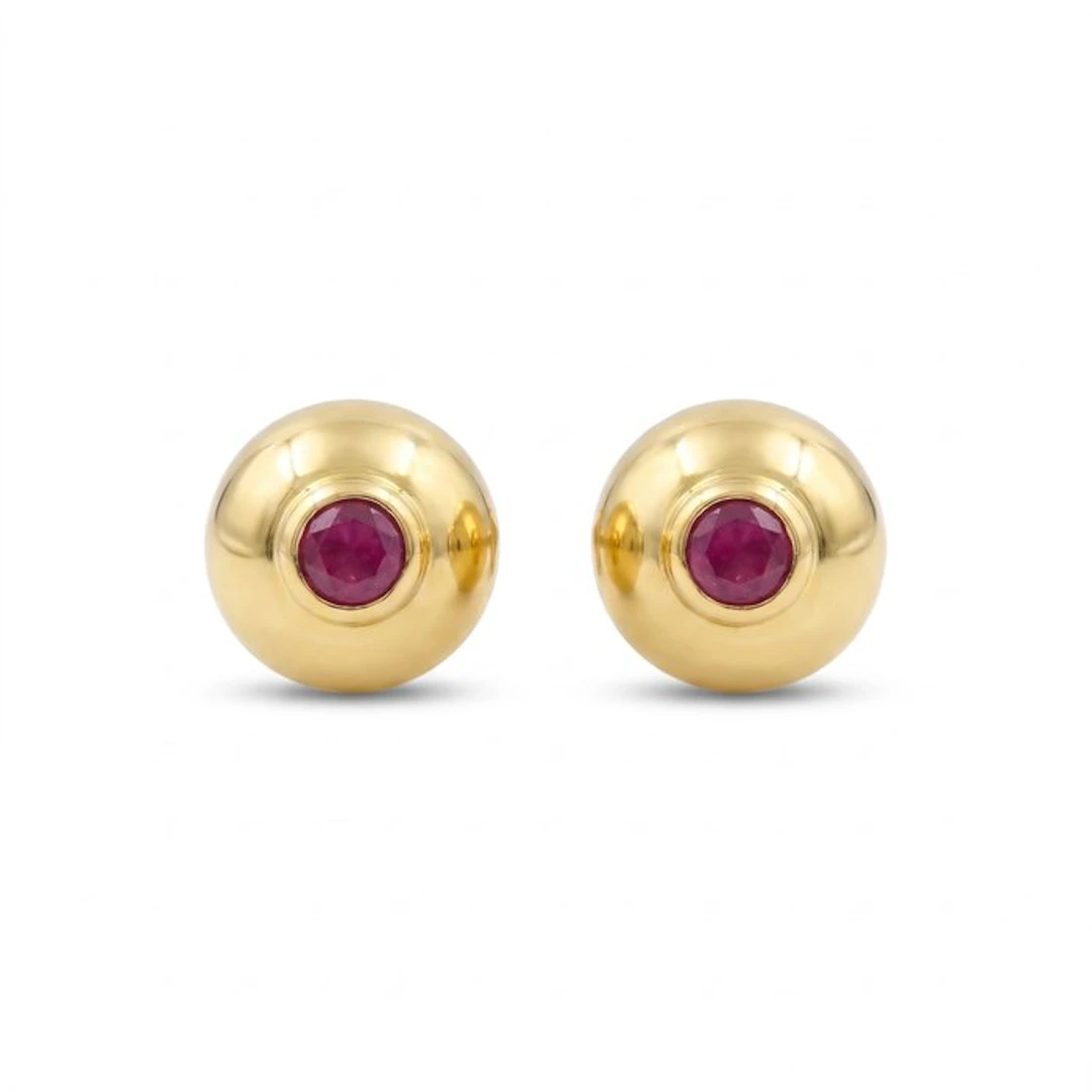 No reserve price - Earrings - 18 kt. Yellow gold Ruby