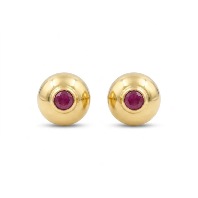 No reserve price - Earrings - 18 kt. Yellow gold Ruby