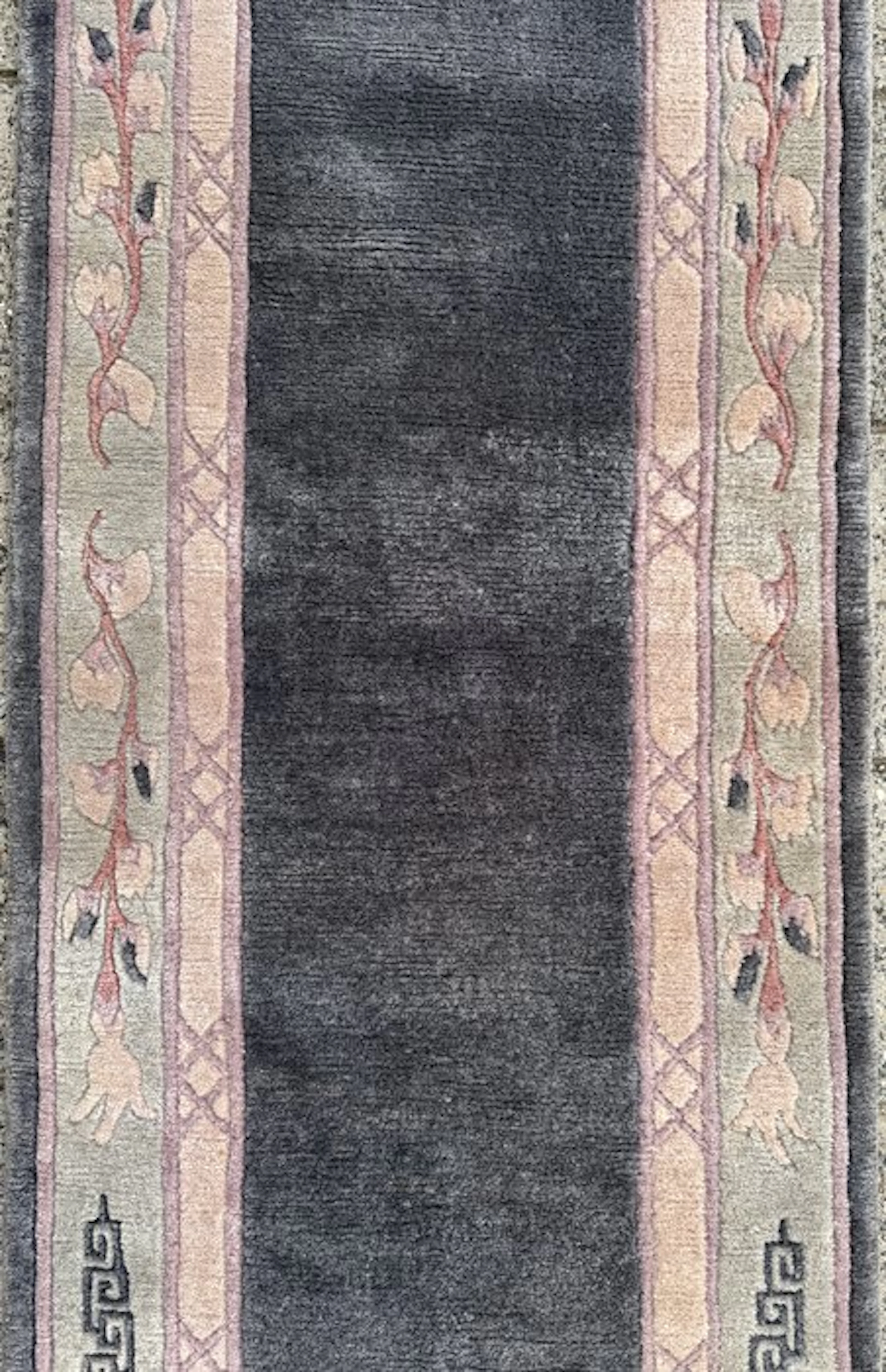 Nepal modern runner rug - cleaned - hand-knotted - wool...