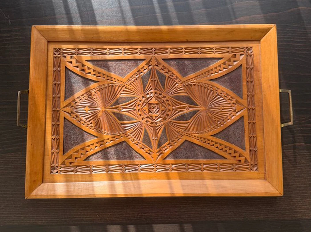 Art Deco Style Large Antique Serving Tray - 1914 Label - Tray - Wood