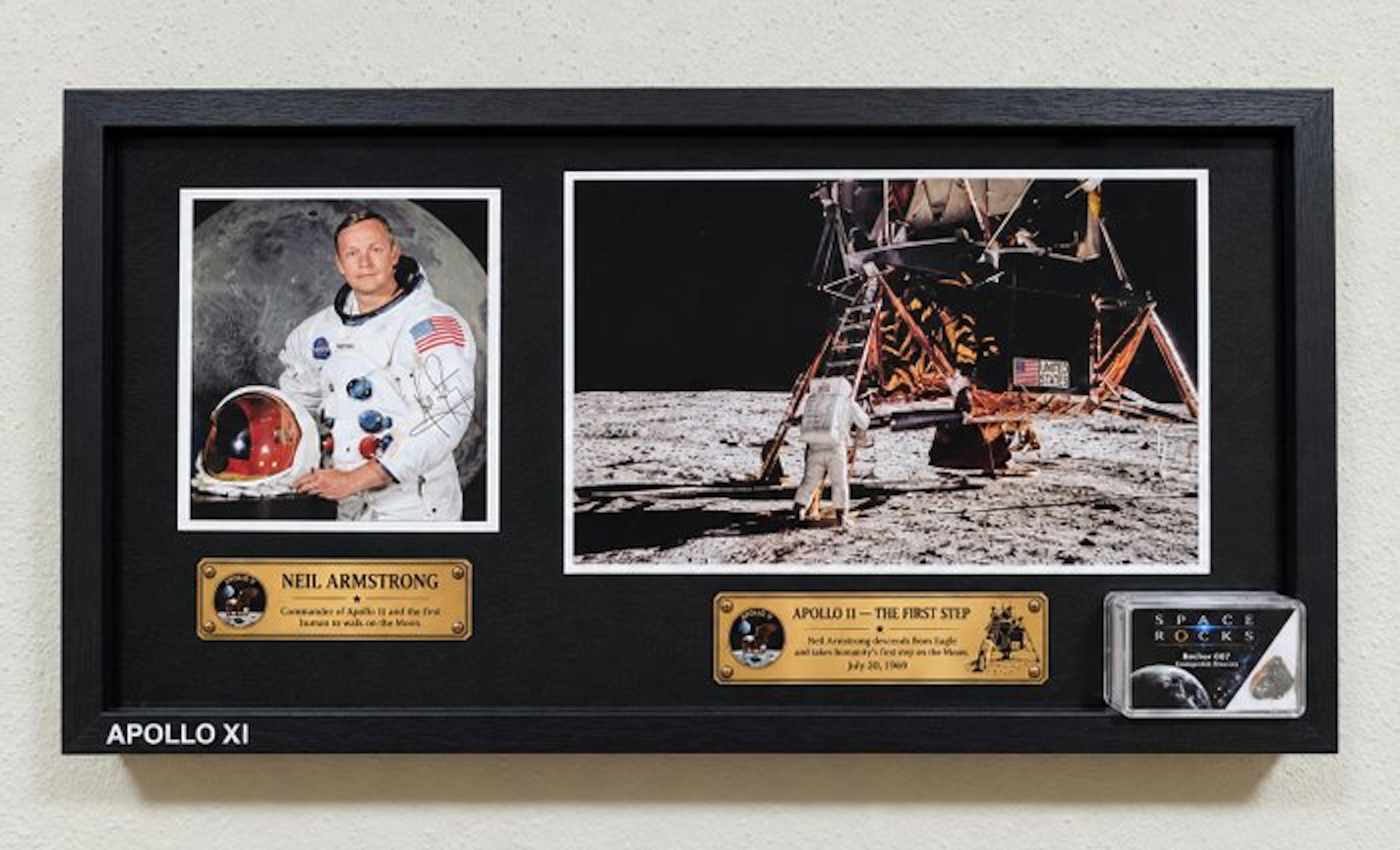 Apollo 11 commemorative frame with a 0.9 g meteorite...