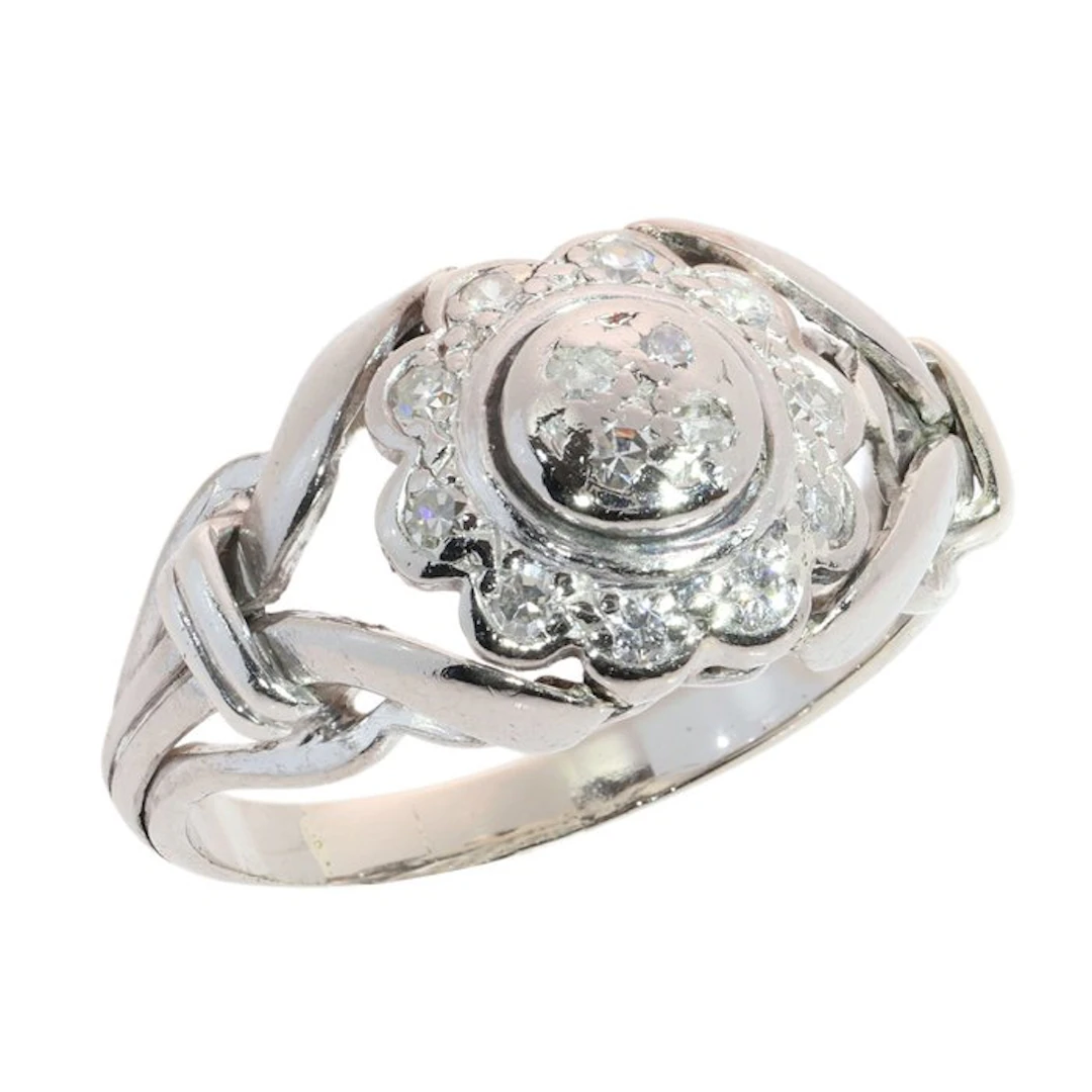 Ring - 18 kt. White gold - 0.42ct. tw. - Diamond - Vintage 1950