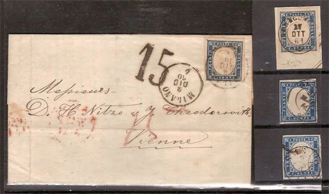 Italian Ancient States - Sardinia 1860/1861 - 20c on a letter to overseas