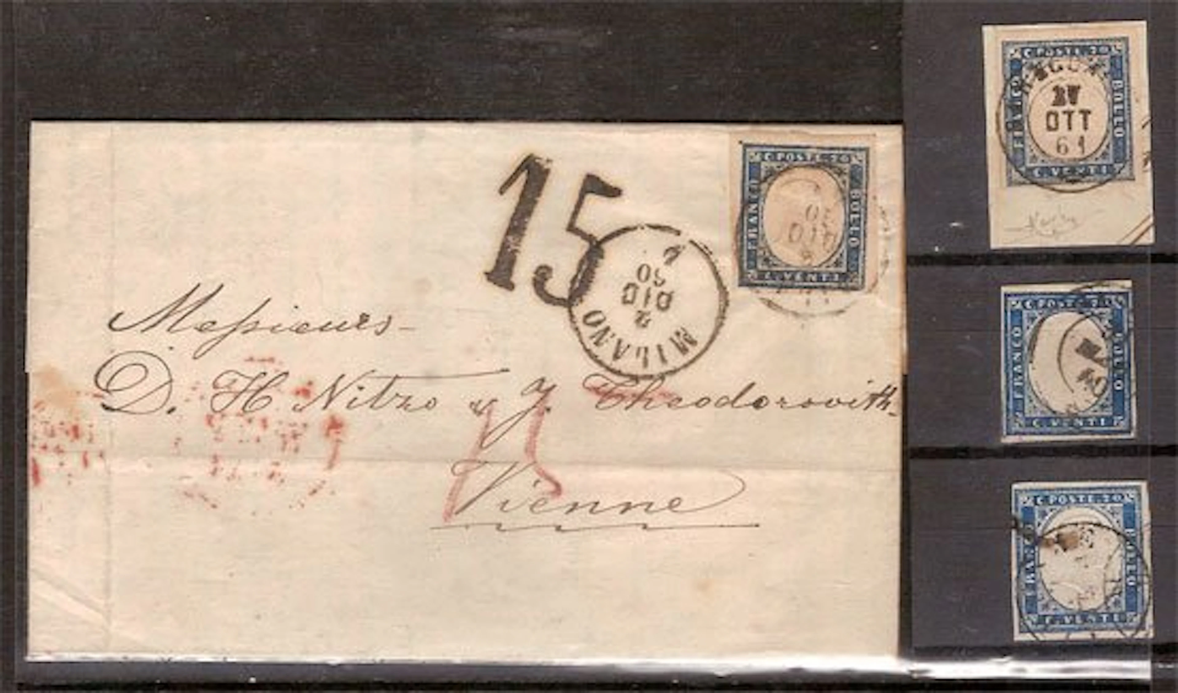 Italian Ancient States - Sardinia 1860/1861 - 20c on a letter to overseas