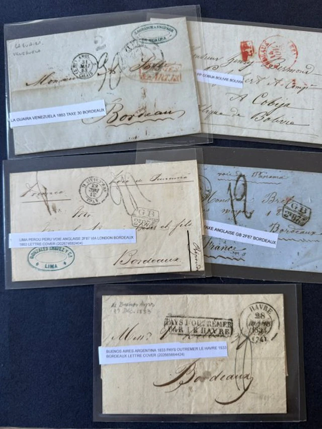 France - Lot of 5 letters from 'Lignes Paquebot' with rare postmarks