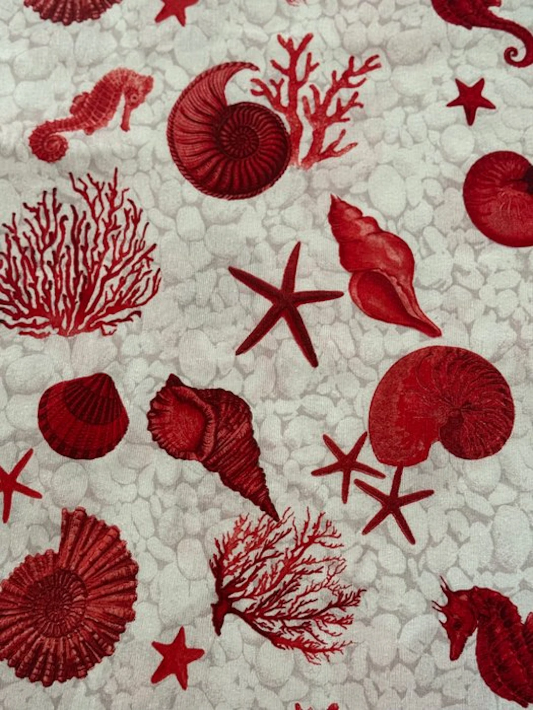 Elegant Mediterranean fabric in navy with red and white...