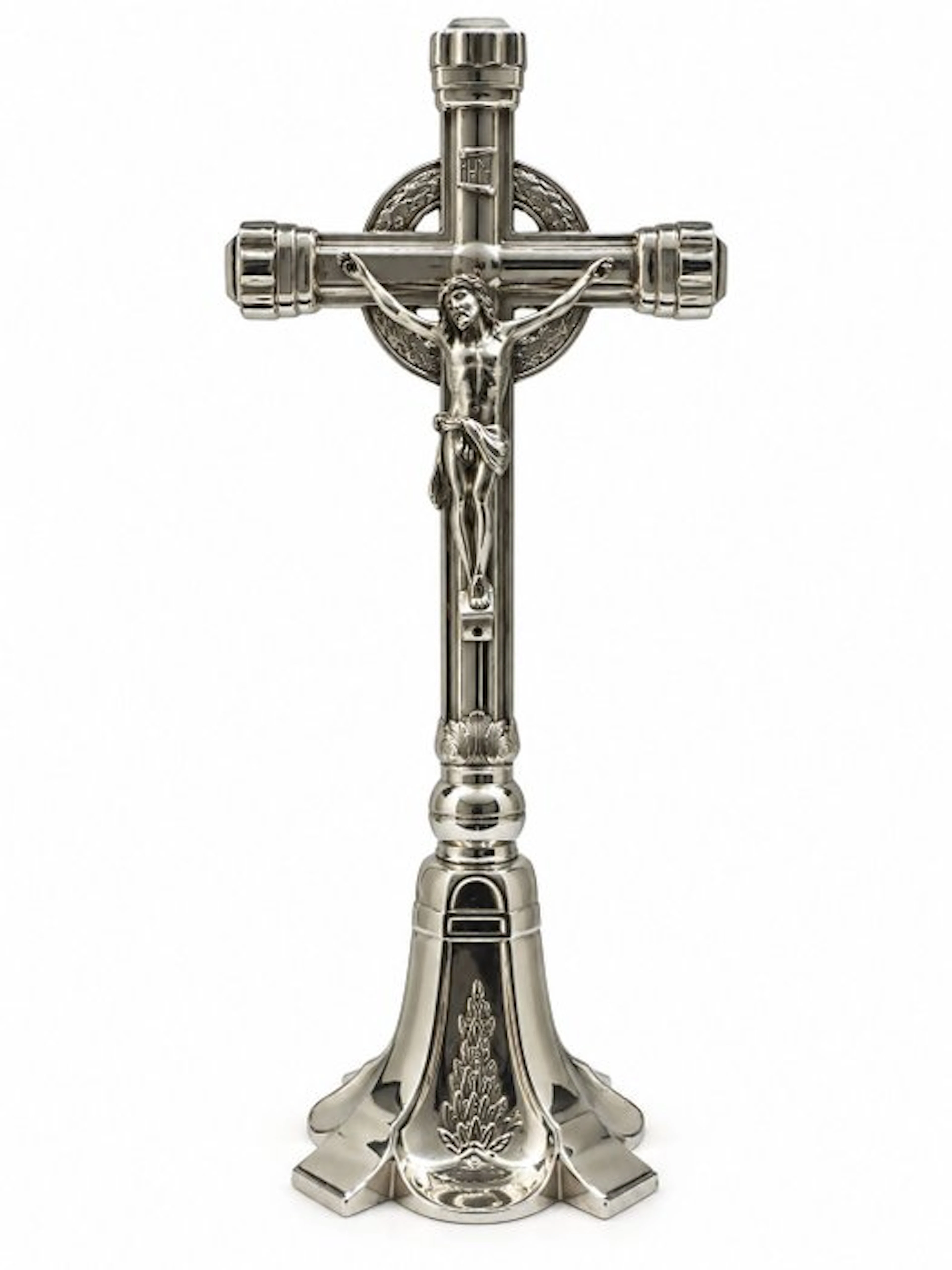 Gothic Crucifix - silvered metal - 1950-1960 - 39 cm