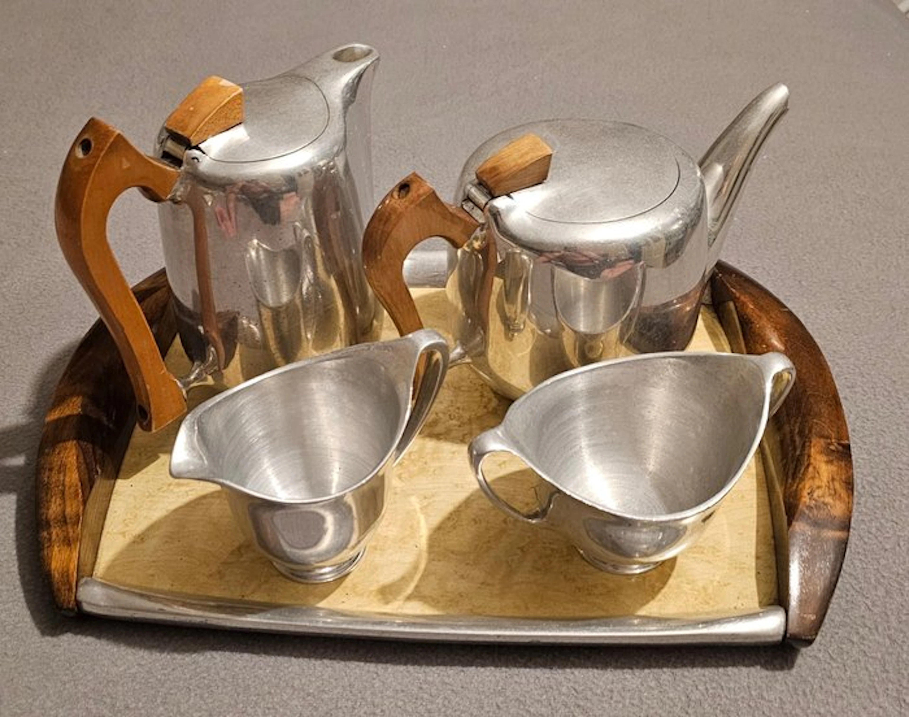 Serving tray - Aluminium, Wood - Luxurious coffee set