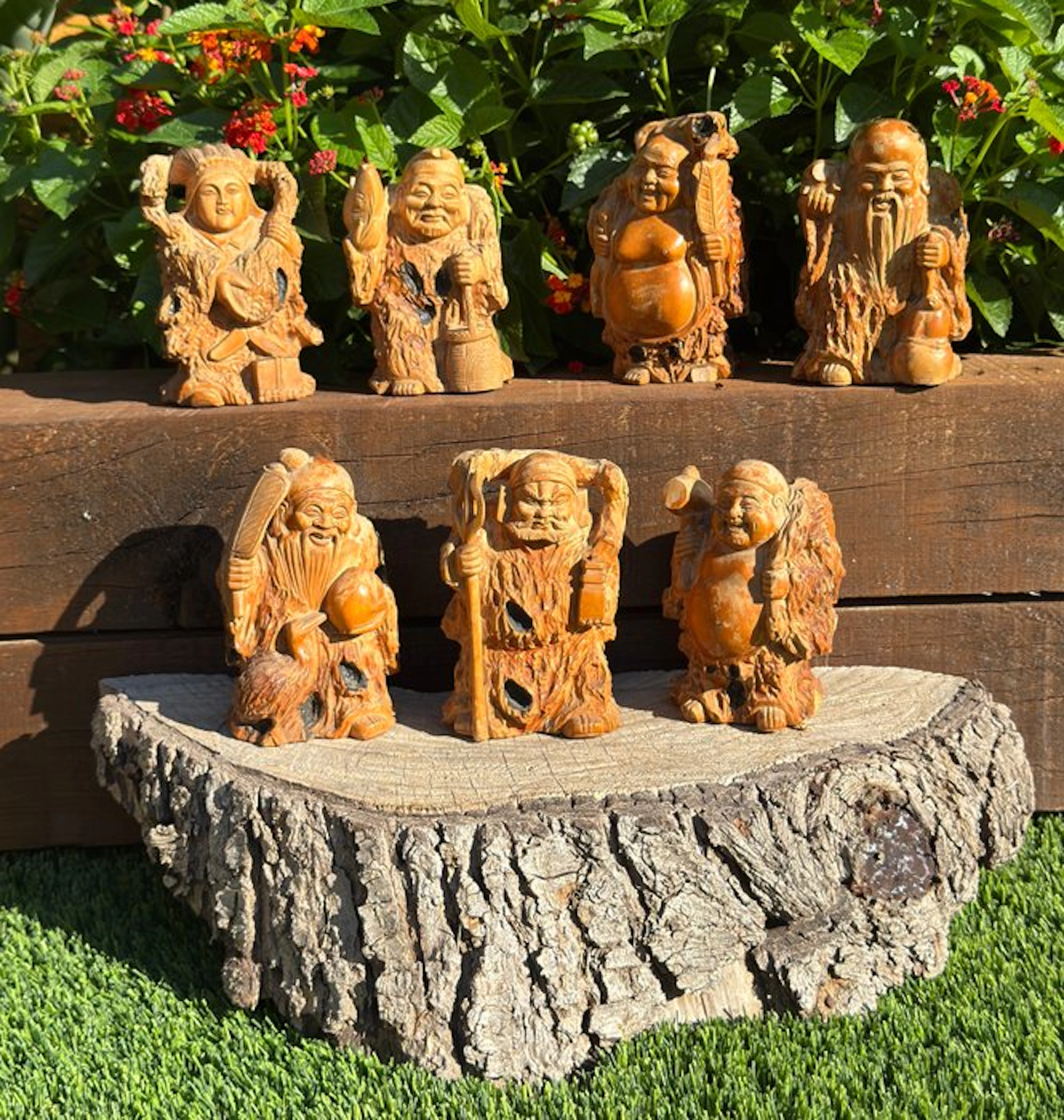 Hand Carved Wooden Figures – Japanese Seven Lucky Gods...