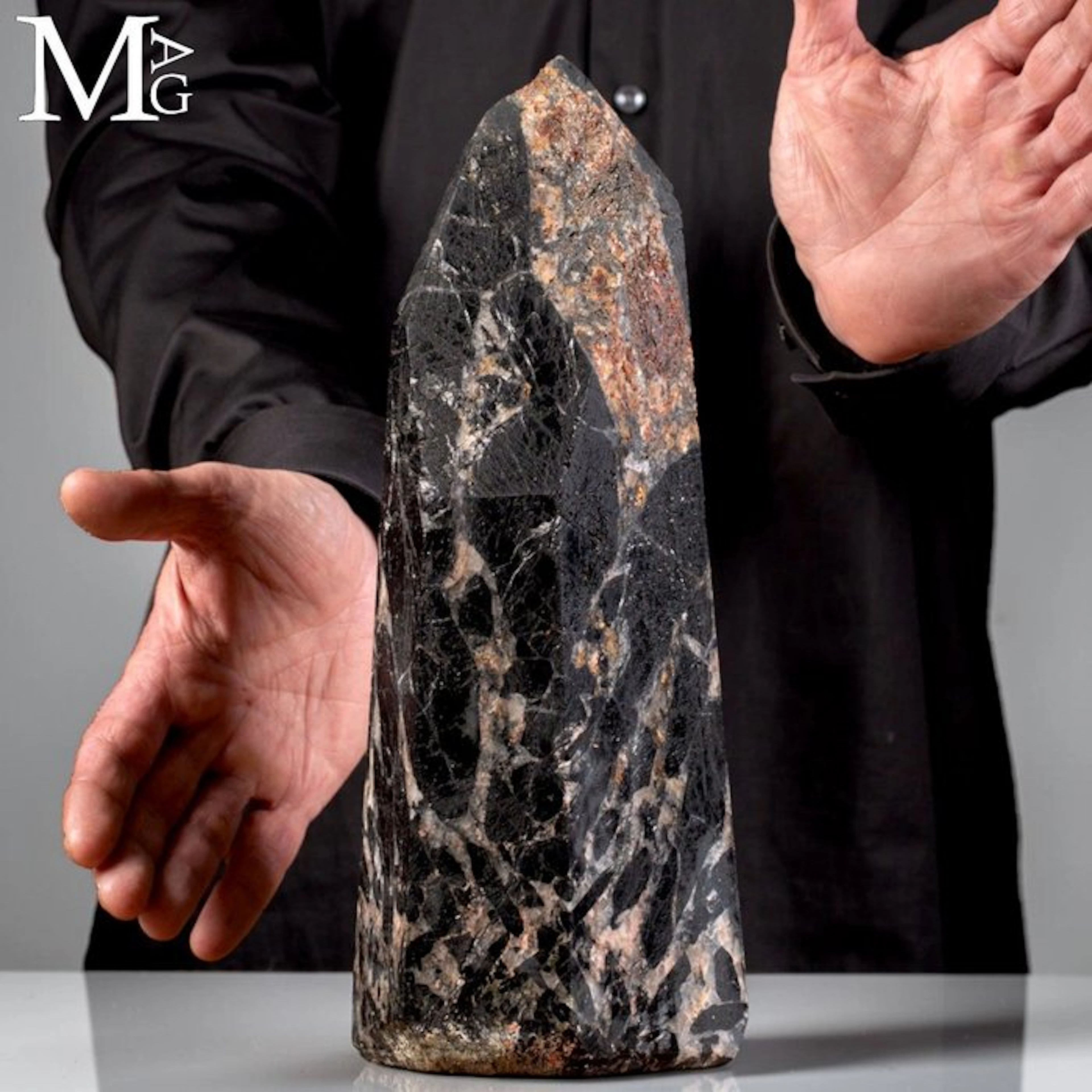 Massive Black Tourmaline (Schorl) with a Striking...