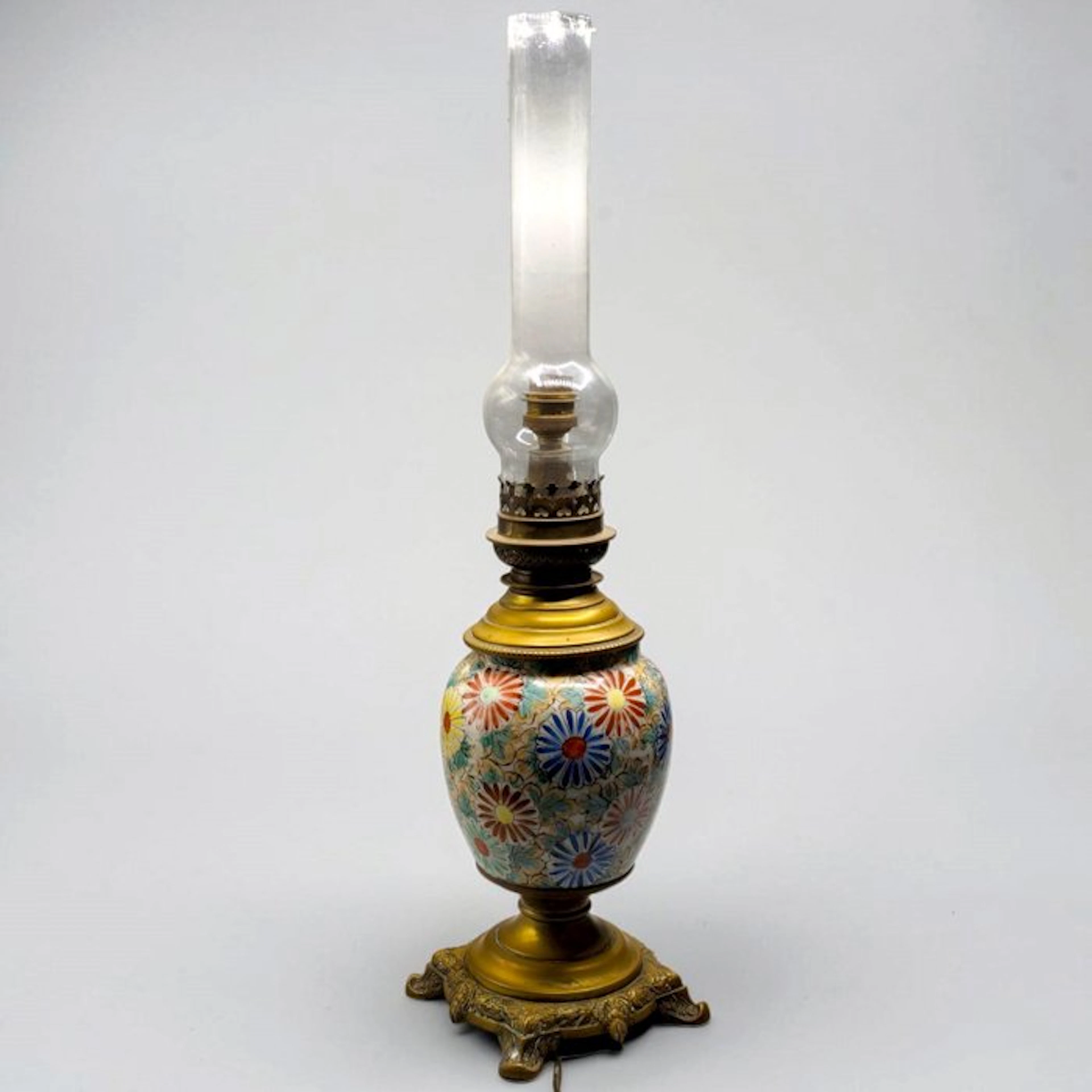 French Antique - Oil lamp - Bronze, Ceramic