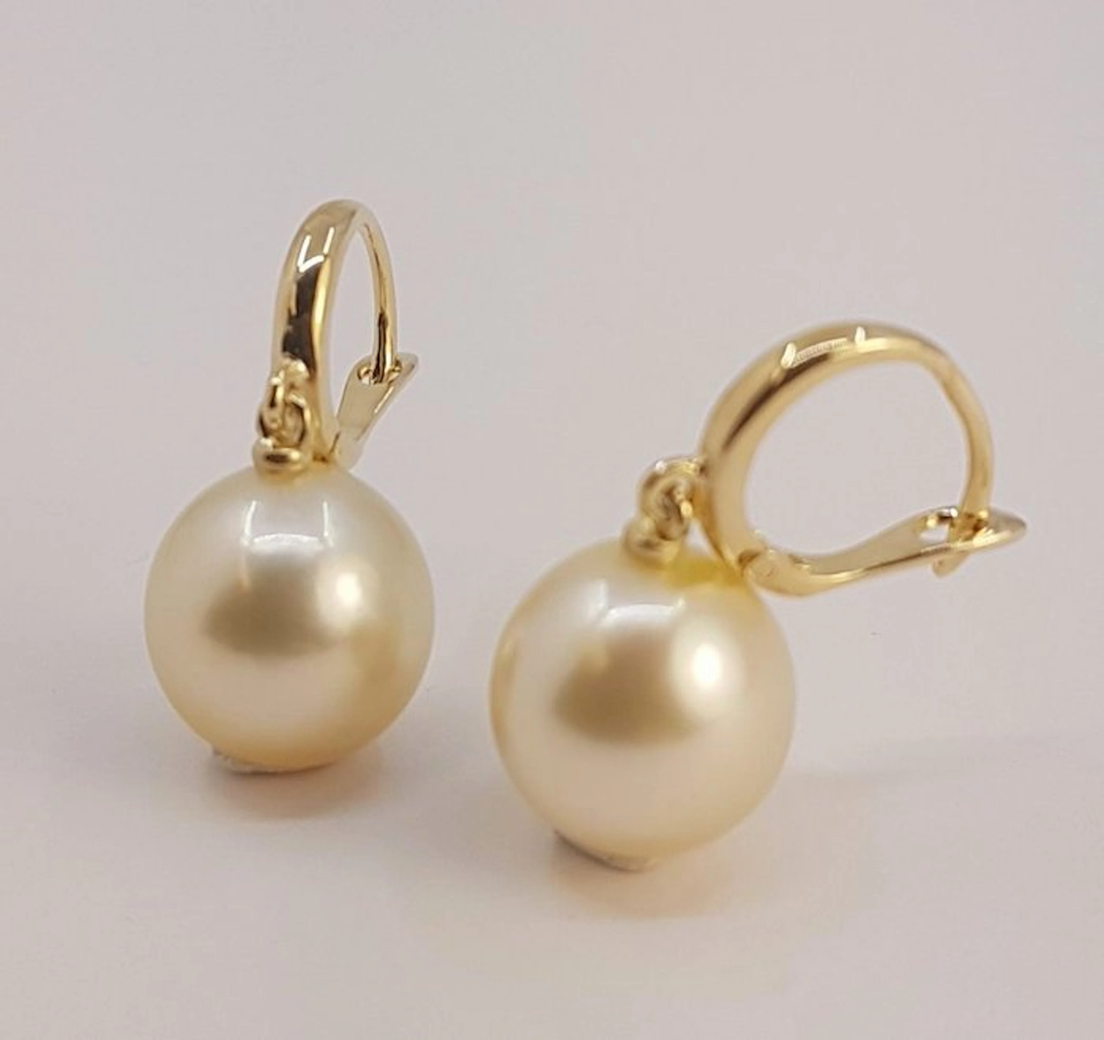 Earrings - 14 kt. Yellow gold, 10x11mm Golden South Sea Pearls