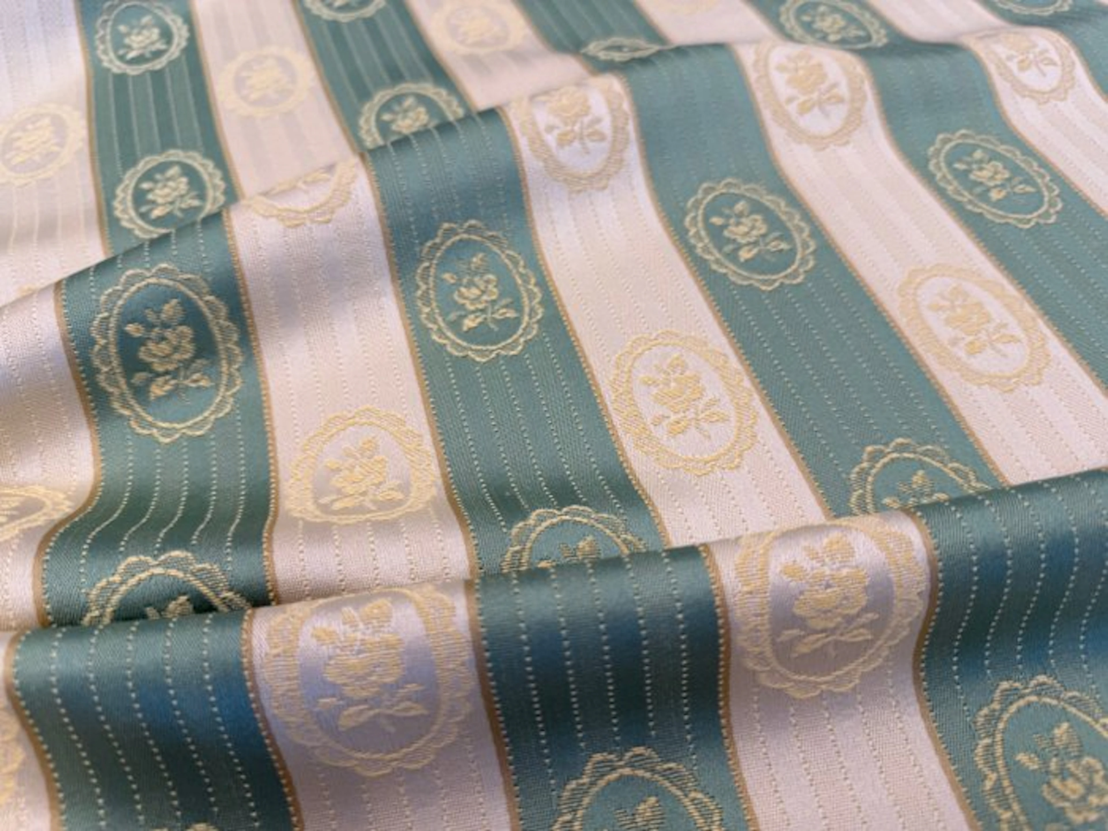 Damask striped fabric Sage Green and Gold – Jacquard...