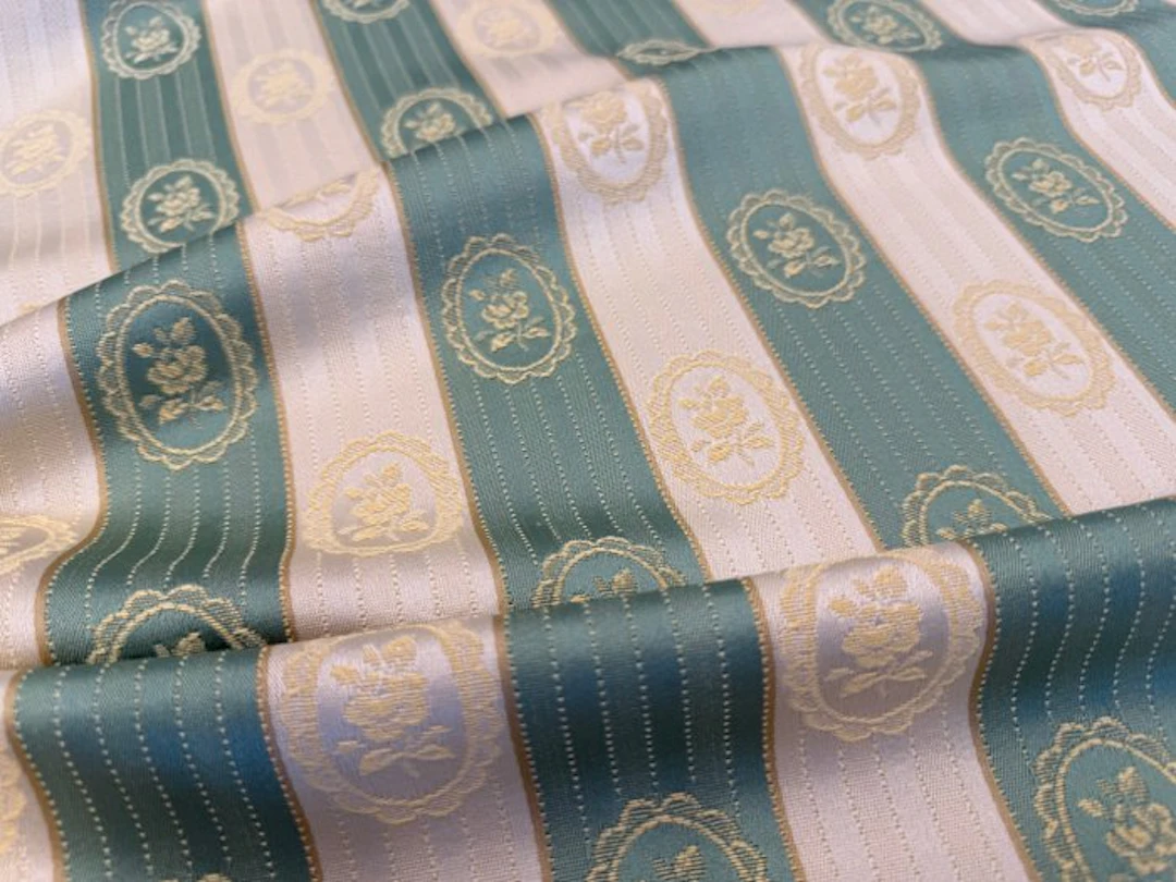 Damask striped fabric Sage Green and Gold – Jacquard...