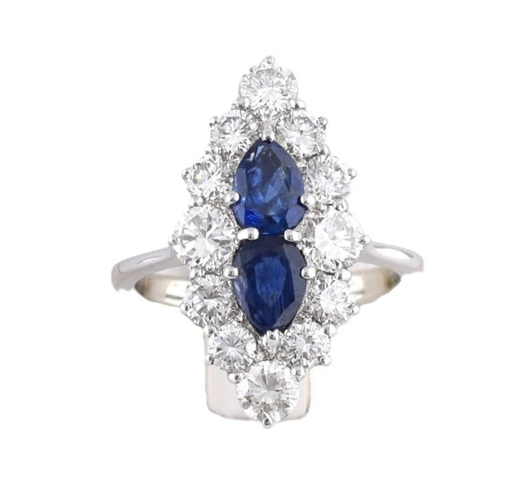 Ring - 18 kt. White gold Sapphire - Diamond