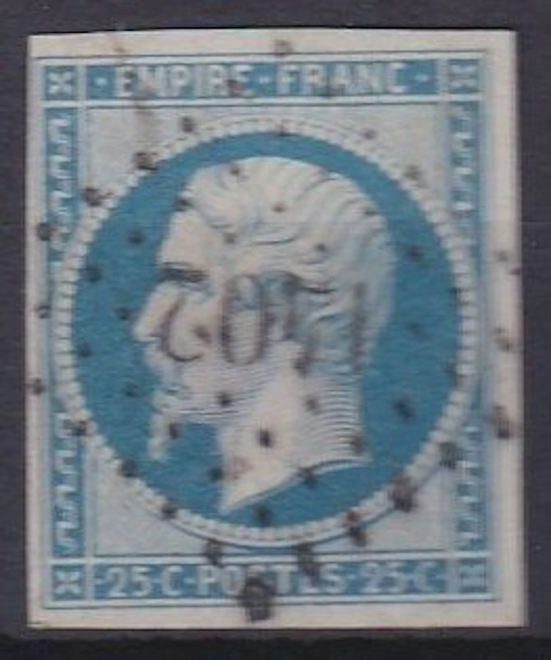 France 1853 - Signé Calves, Napoléon III 25c bleu - Yvert n°15