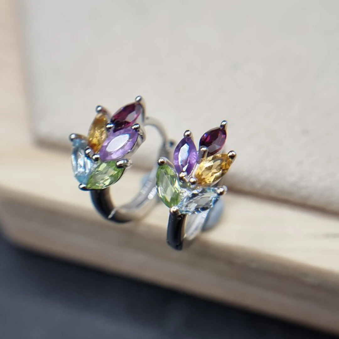 No reserve price - Earrings Silver - 1.5ct. tw. Mixed gemstones