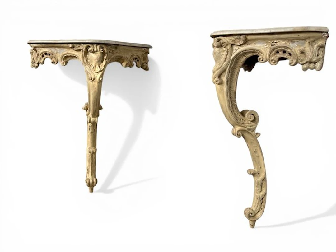 Console table (2) - Partially gilded and polychromed...
